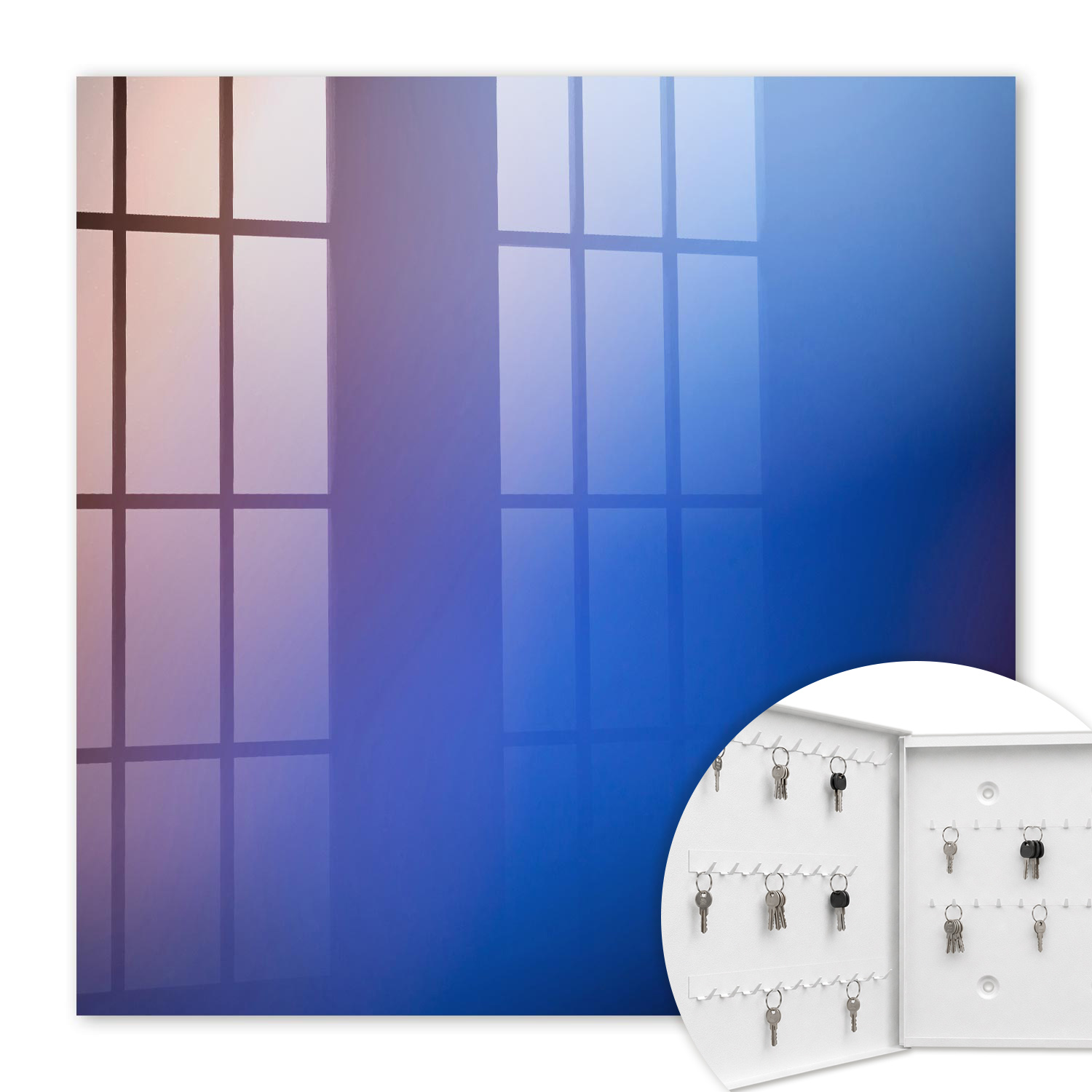Armoire À Clés - (30 Cm X 30 Cm) - Boîte À Clés Murale - Coffret De Rangement Pour Clés - Couleur Blanche - Ouverture Vers La Gauche - Pour Maison Et Bureau - Abstraction Colorée