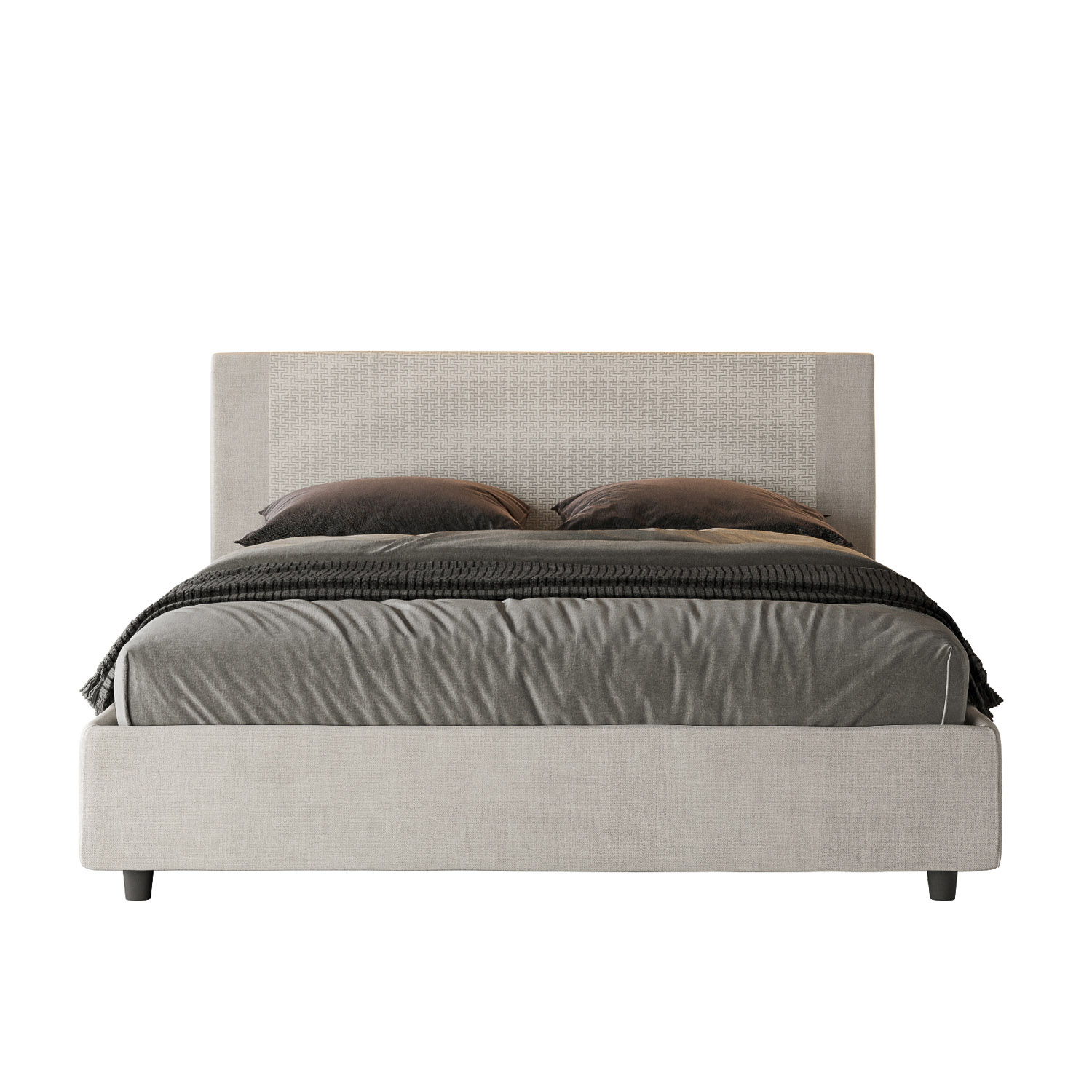 Lit Avec Sommier Rembourré 160x200 Tissu Labirinto 01 Blanc Rosal