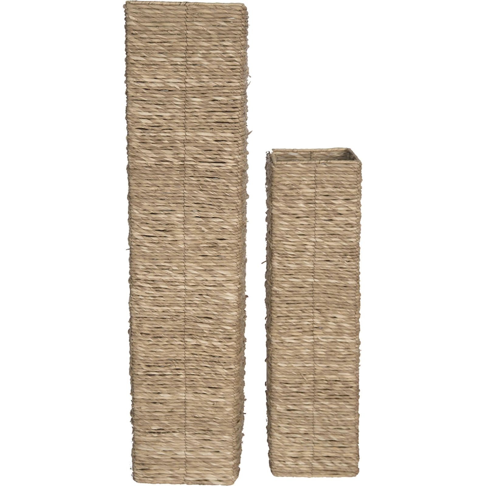 Pot Haut En Fibres Naturelles Et Métal Style Artisanal Élégant - Naturel Fibres Tressées Beige Clair