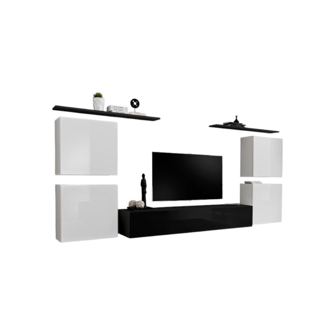 Composition Murale Switch Iv - Noir Et Blanc Brillant - Meuble Tv, Blocs Suspendus Et