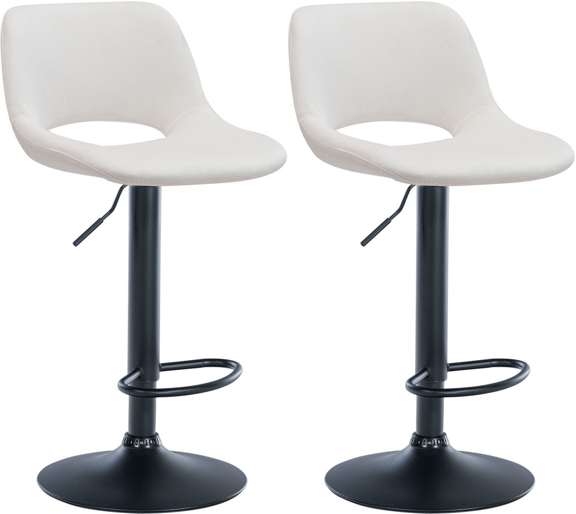 Tabourets De Bar Chaises Haute X2 Avec Repose-pieds En Velours Crème Piètement Métallique Noir 10_0004079