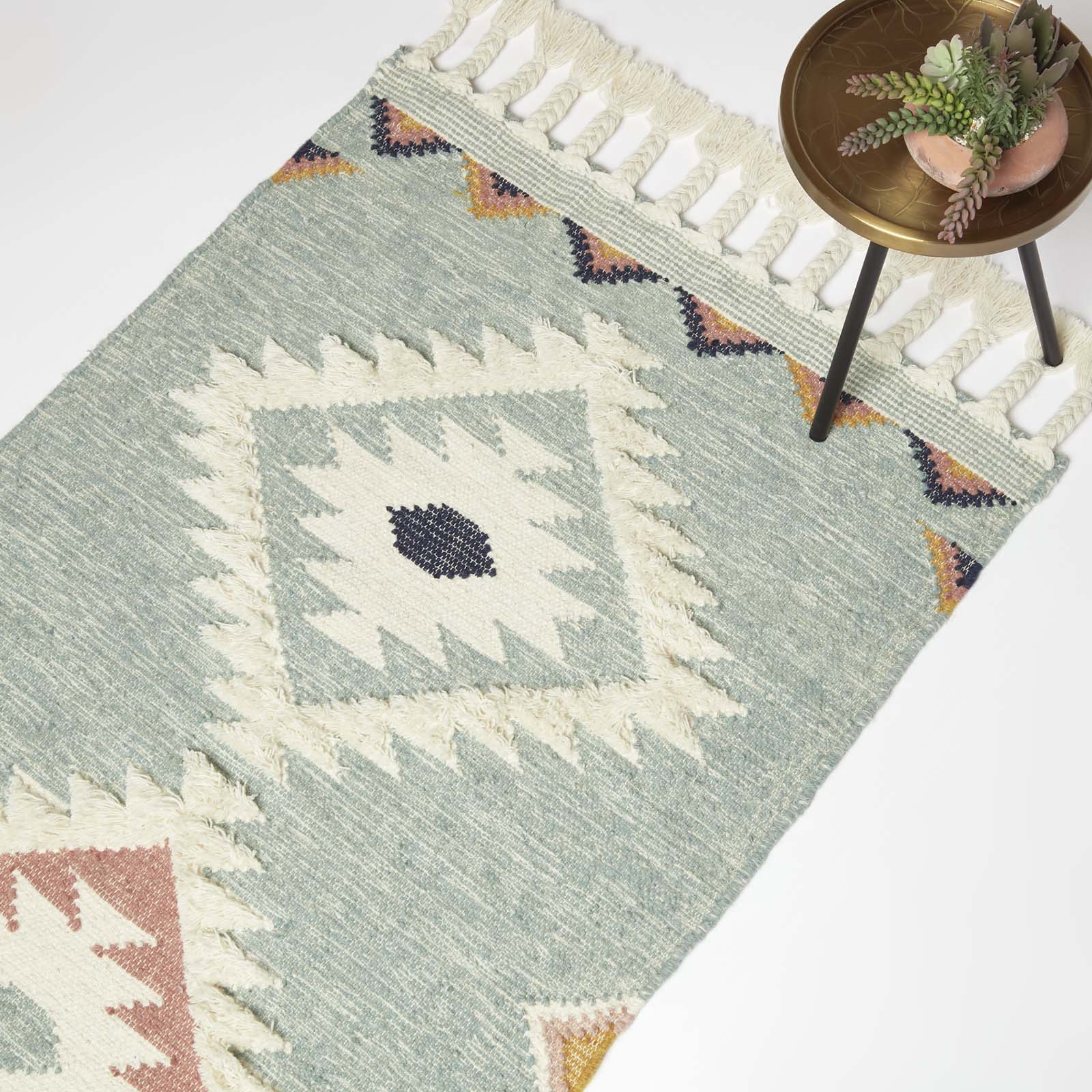 Tapis Kilim En Laine Bleu Tenali 160x230cm - Homescapes