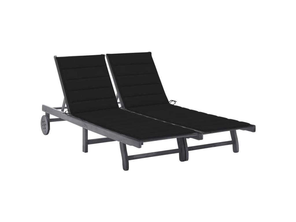 Transat Chaise Longue Bain De Soleil Lit De Jardin Terrasse Meuble D'extérieur 2 Places Avec Coussin Acacia Gris 02_0012