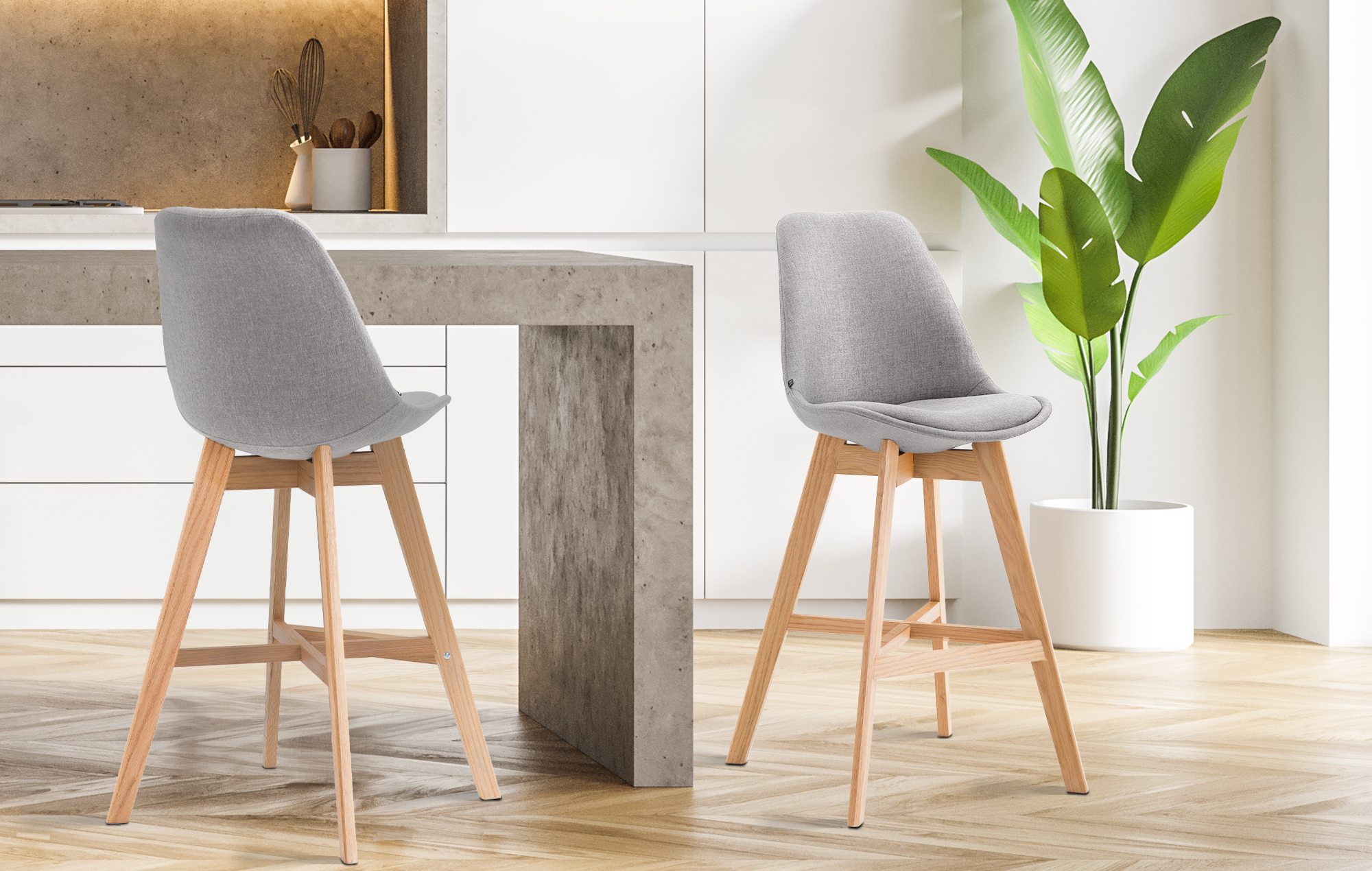 Lot De 2 Tabourets De Bar Cannes Tissu Naturel Gris
