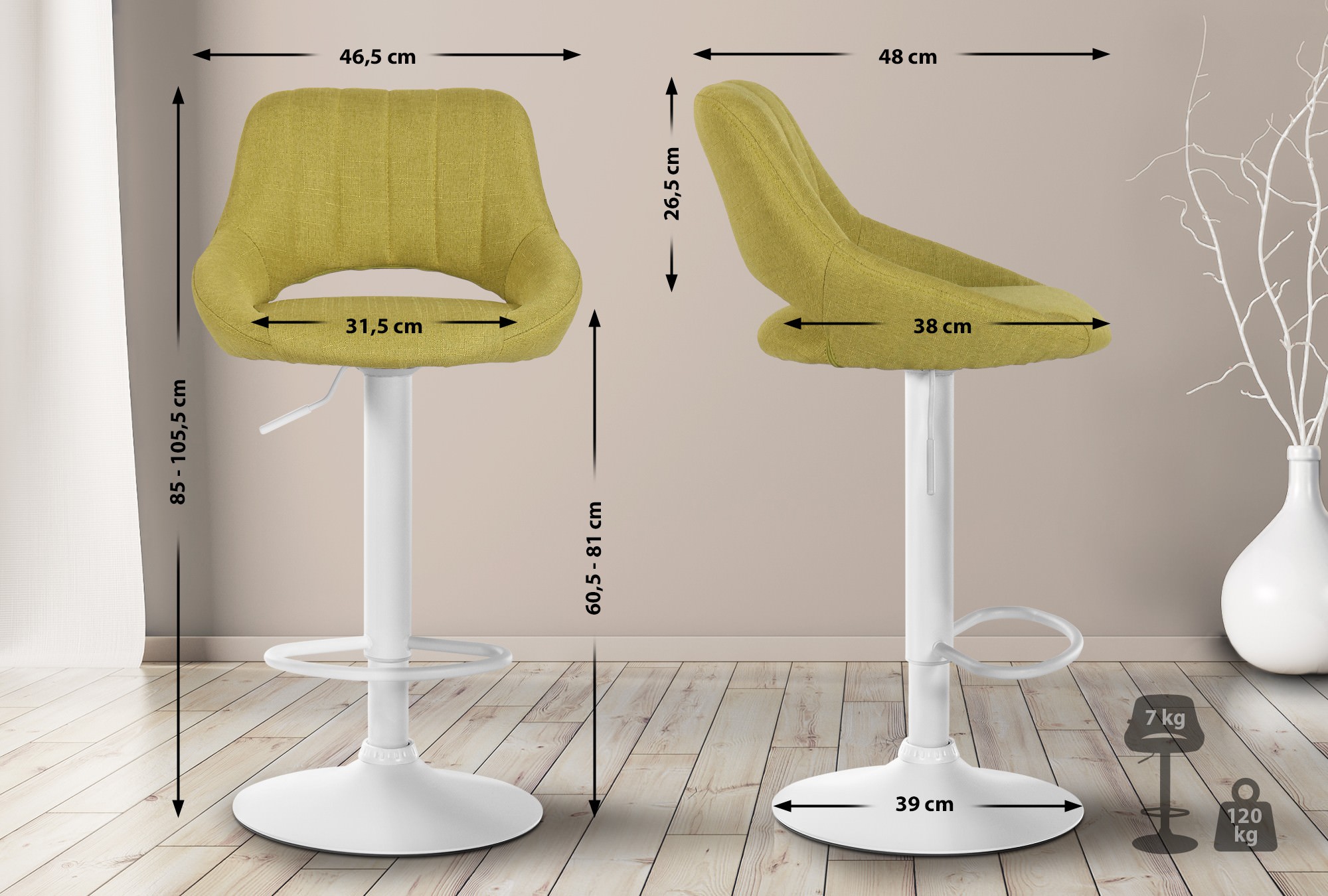 Lot De 2 Tabourets De Bar Milet Tissu W Vert