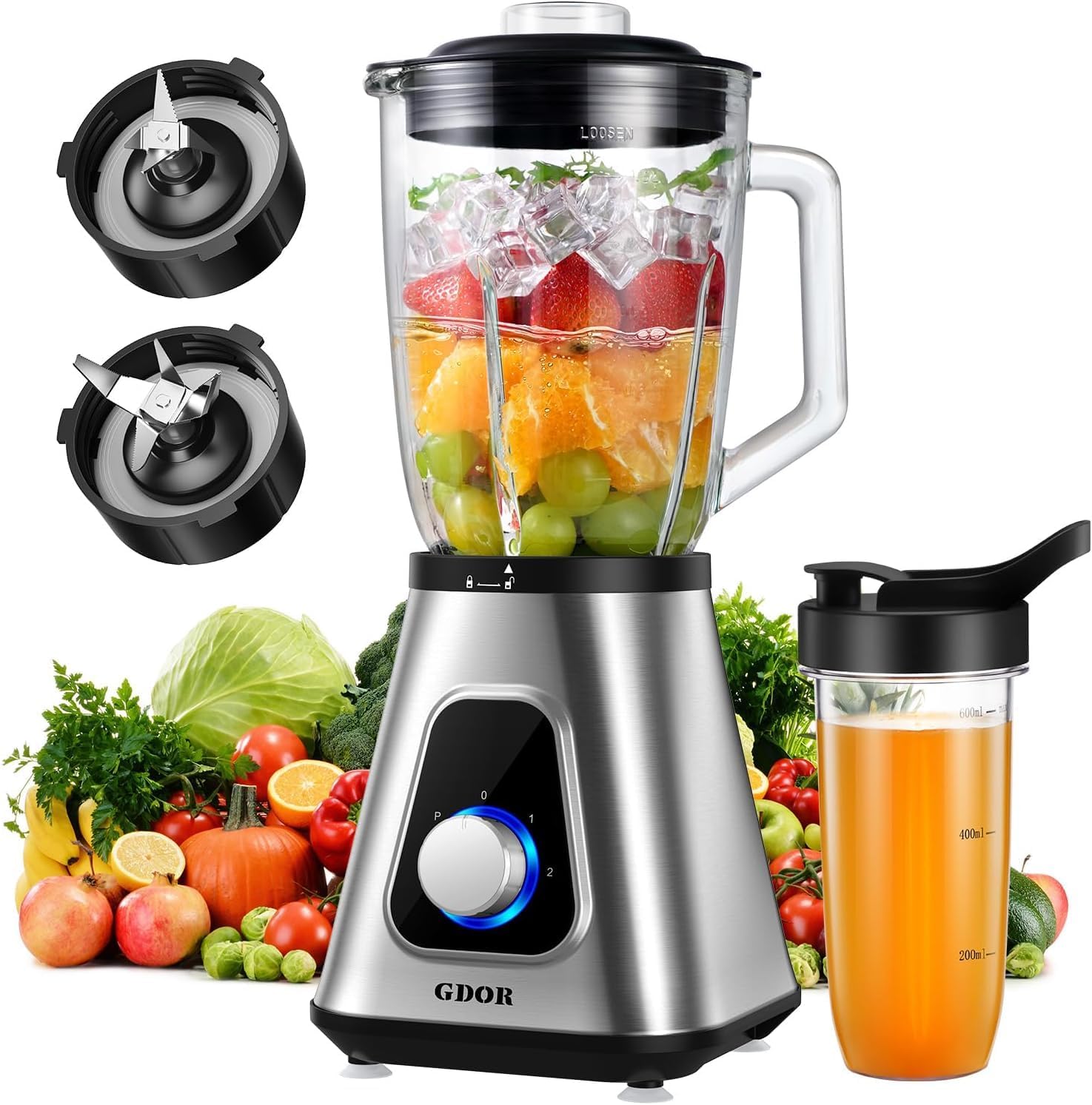 Blender Électrique 1,5 l Argenté - 1200 w, 3 Vitesses, Mug Voyage