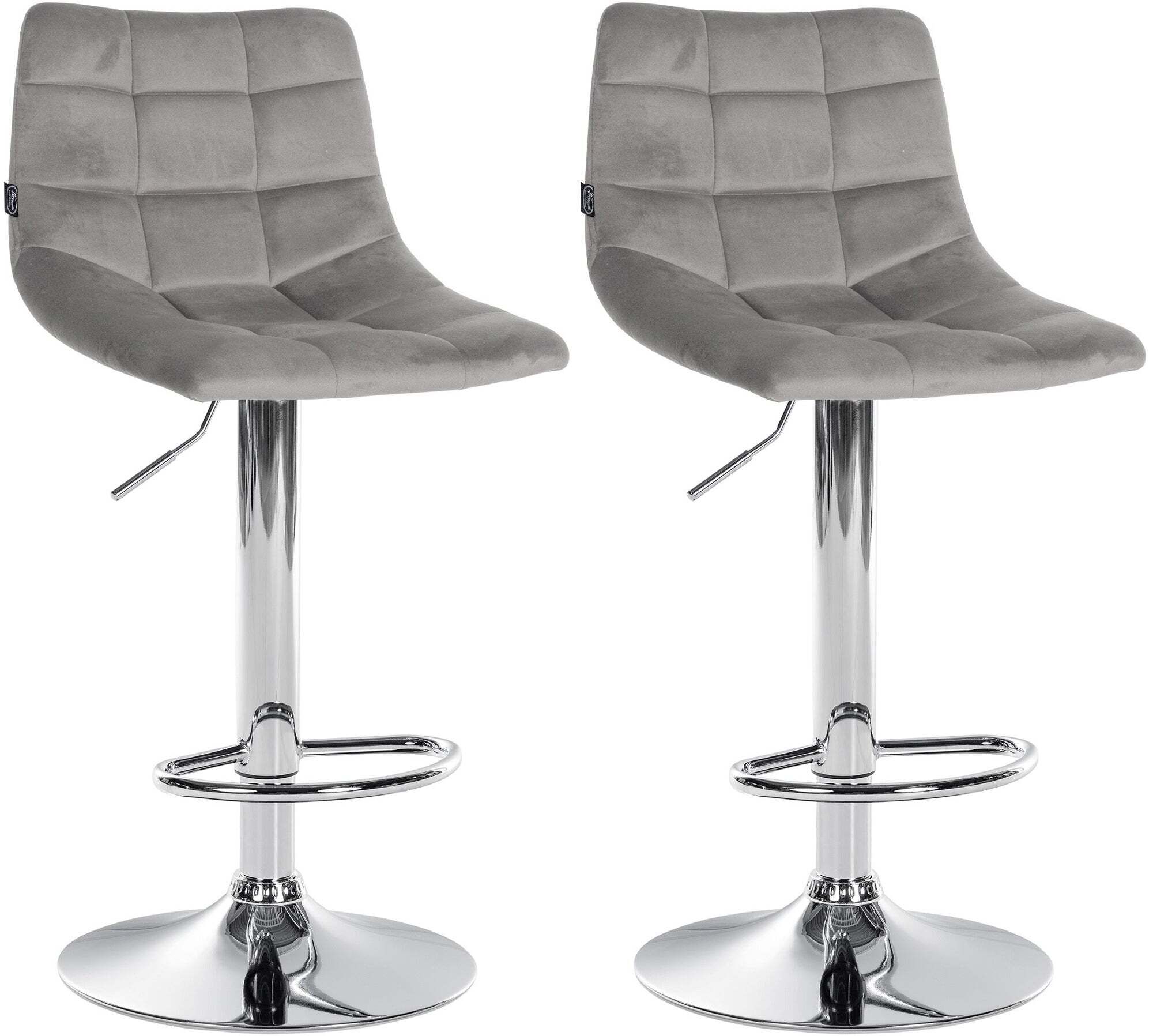 Lot De 2 Tabourets De Bar En Velours Gris Base Métal Chromé Réglable En Tdb10633