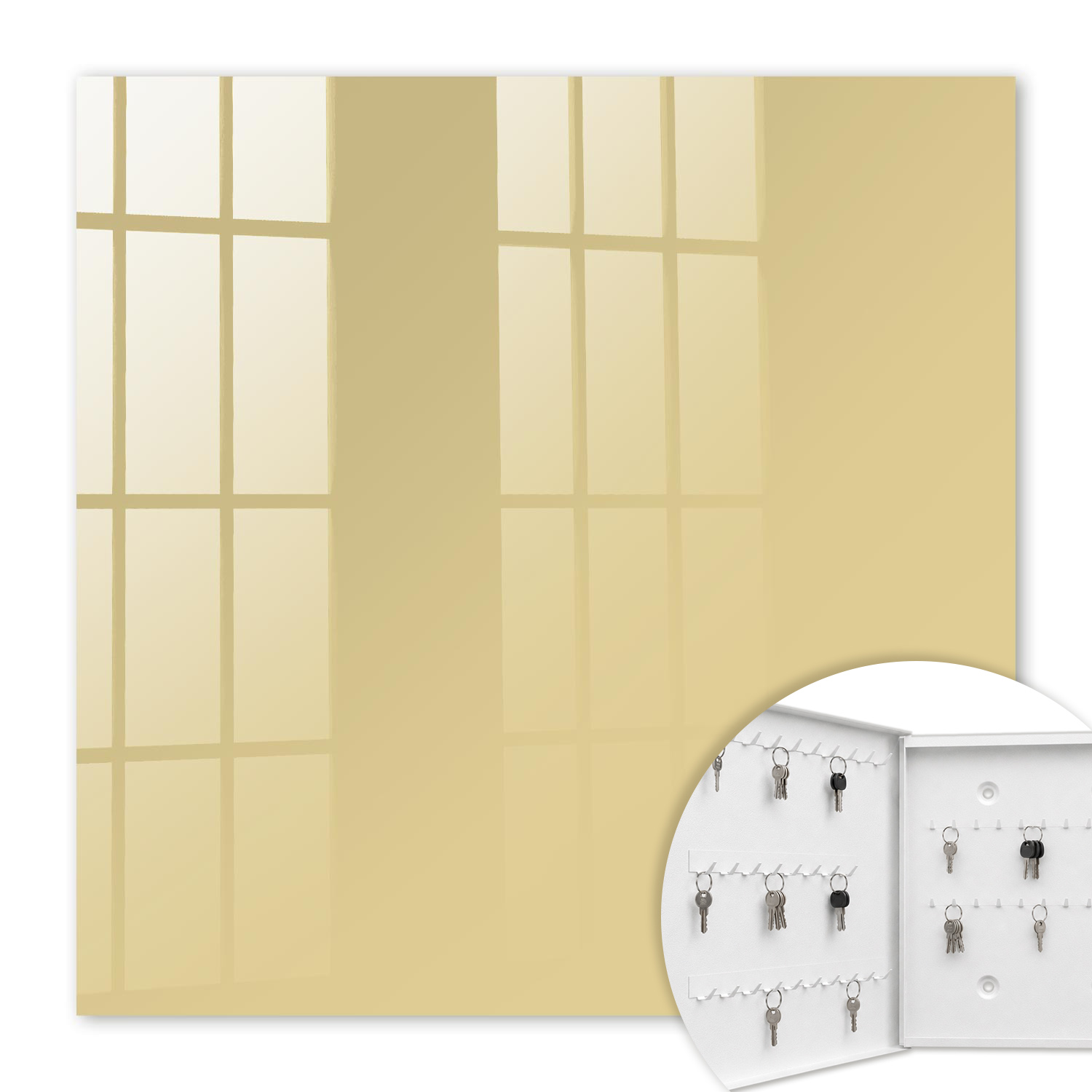 Armoire À Clés - (30 Cm X 30 Cm) - Boîte À Clés Murale - Coffret De Rangement Pour Clés - Couleur Blanche - Ouverture Vers La Gauche - Pour Maison Et Bureau - Couleur Moutarde
