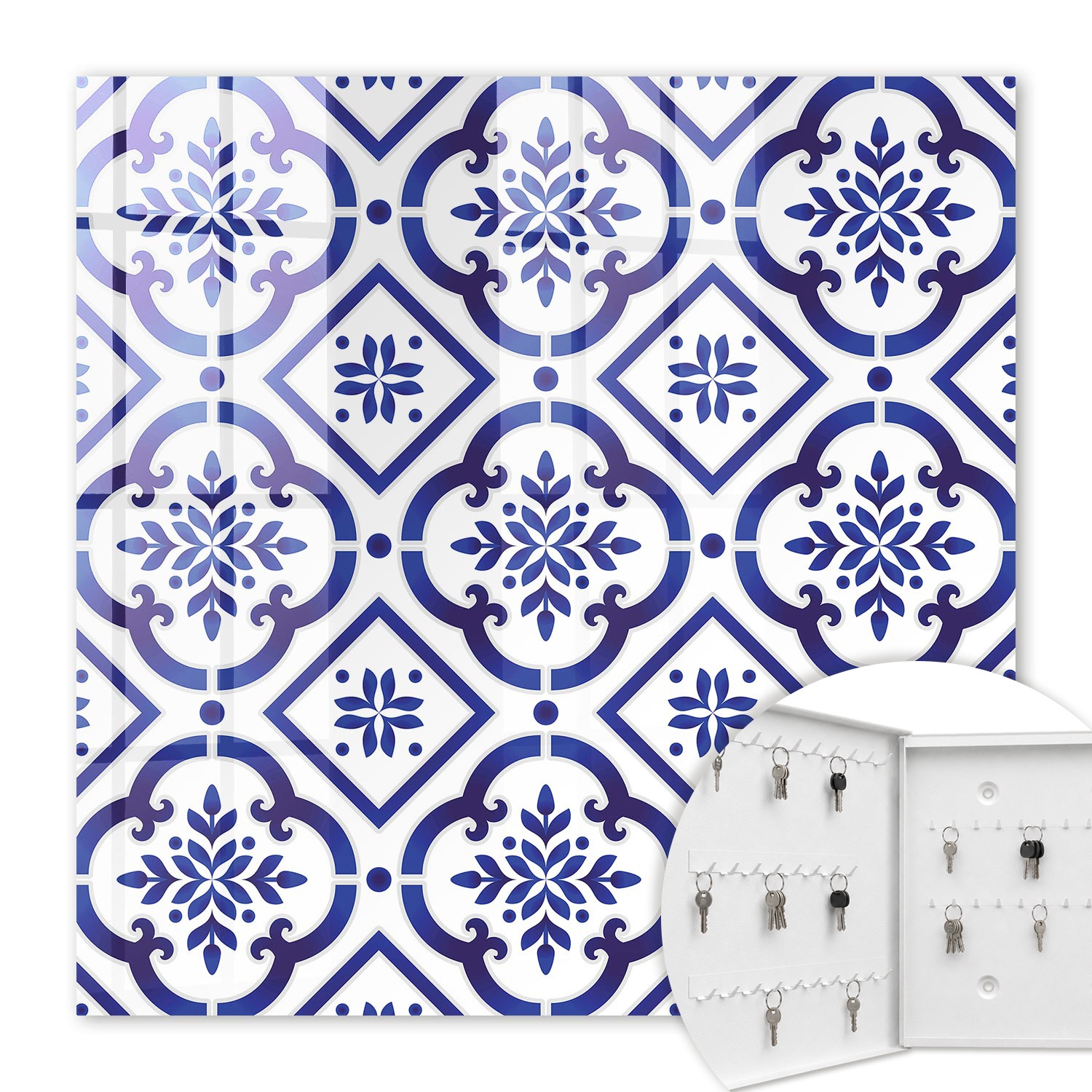 Armoire À Clés - (30 Cm X 30 Cm) - Boîte À Clés Murale - Coffret De Rangement Pour Clés - Couleur Blanche - Ouverture Vers La Gauche - Pour Maison Et Bureau - Motifs Élégants