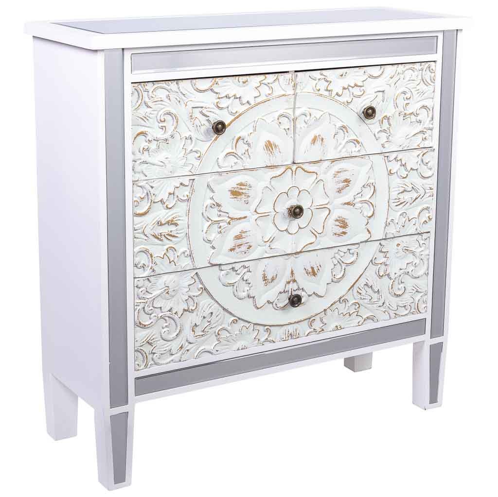 Commode En Bois Et En Verre Avec 4 Tiroirs 80x30x81