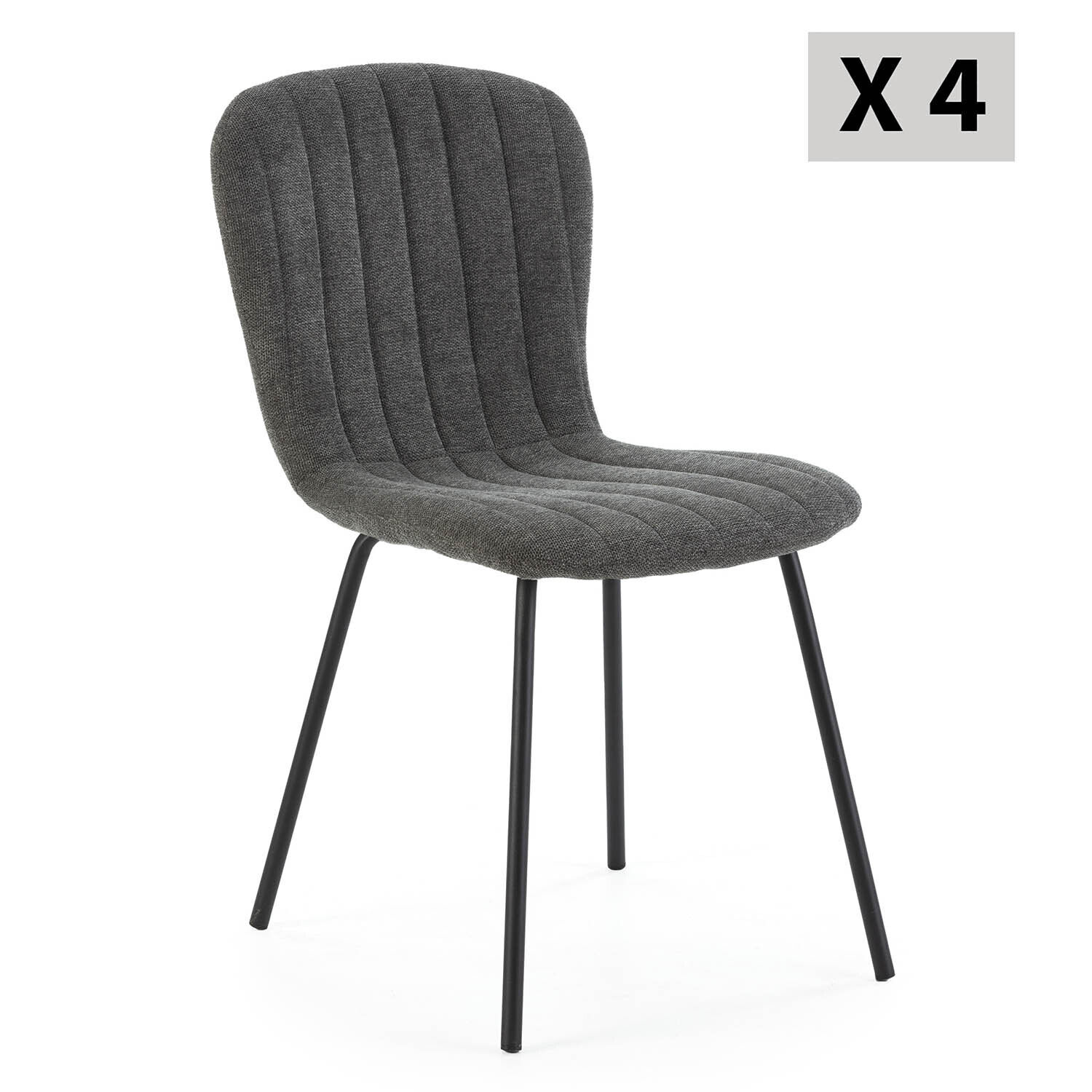 Pack 4 Chaises Lucky Recouvertes De Tissu Gris Foncé
