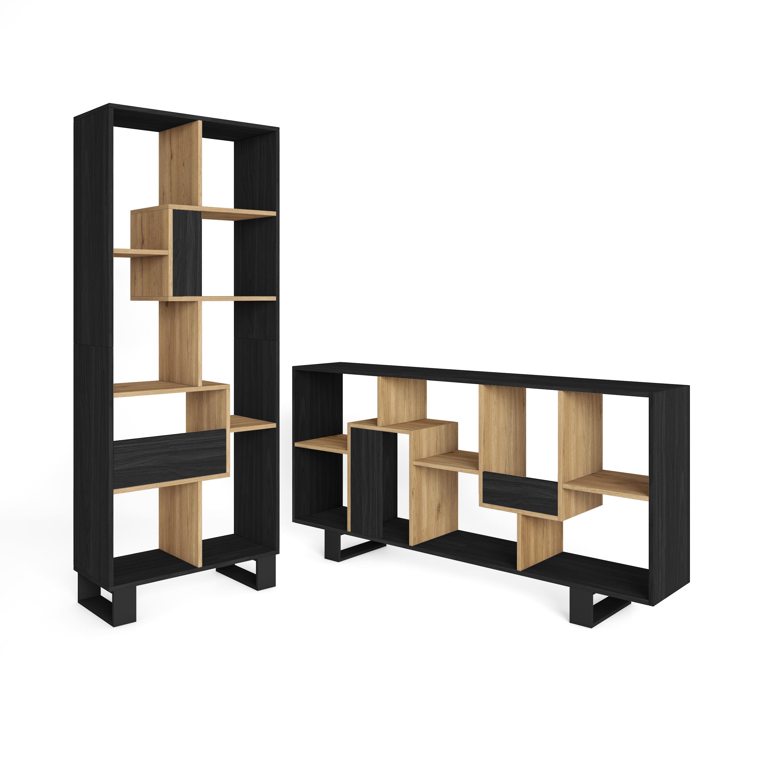 Étagère Bibliothèque, 67x31x174, Salon, Salle À Manger, Noir Et Chêne