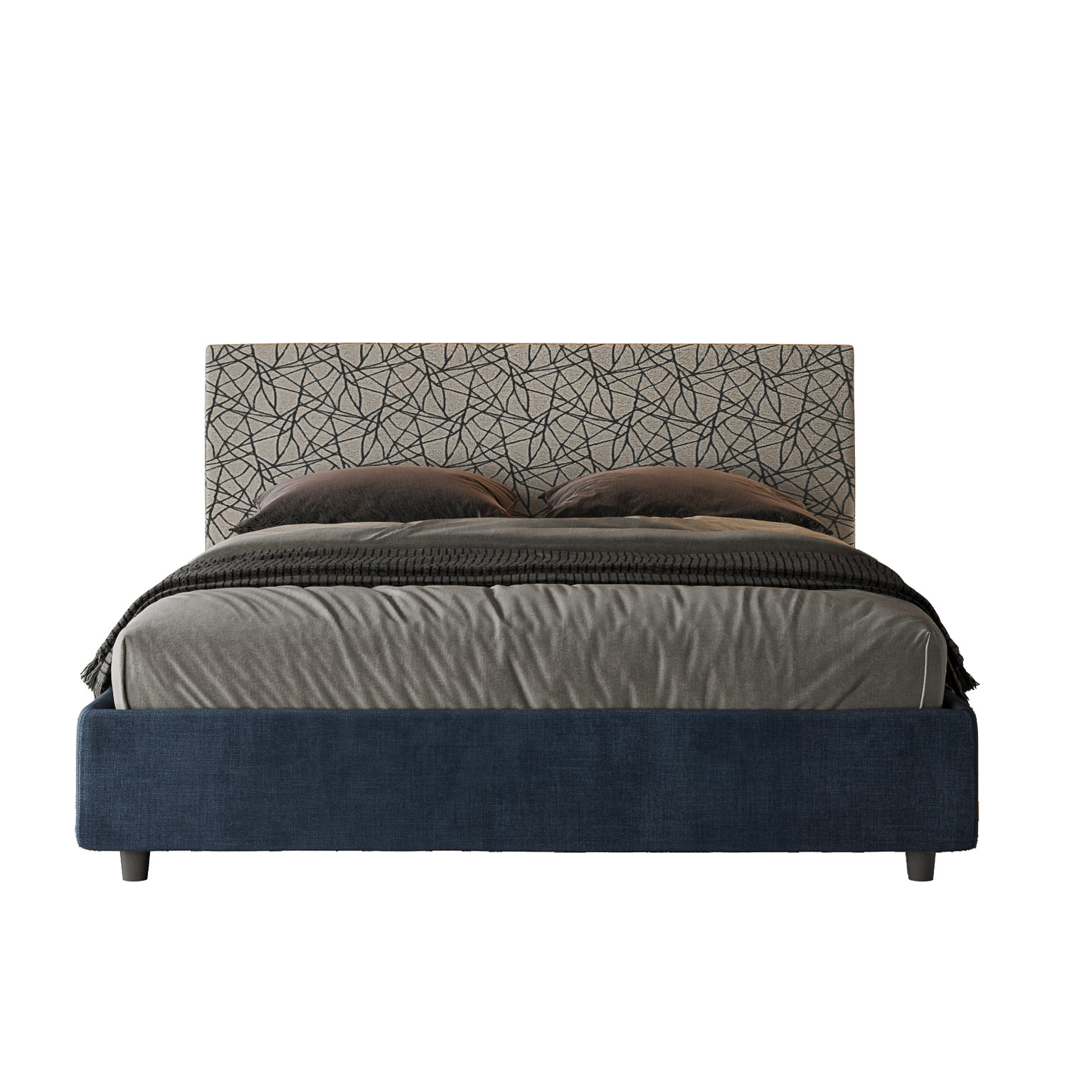 Lit Sans Sommier Rembourré 160x210 Tissu Era 09 Bleu Arla