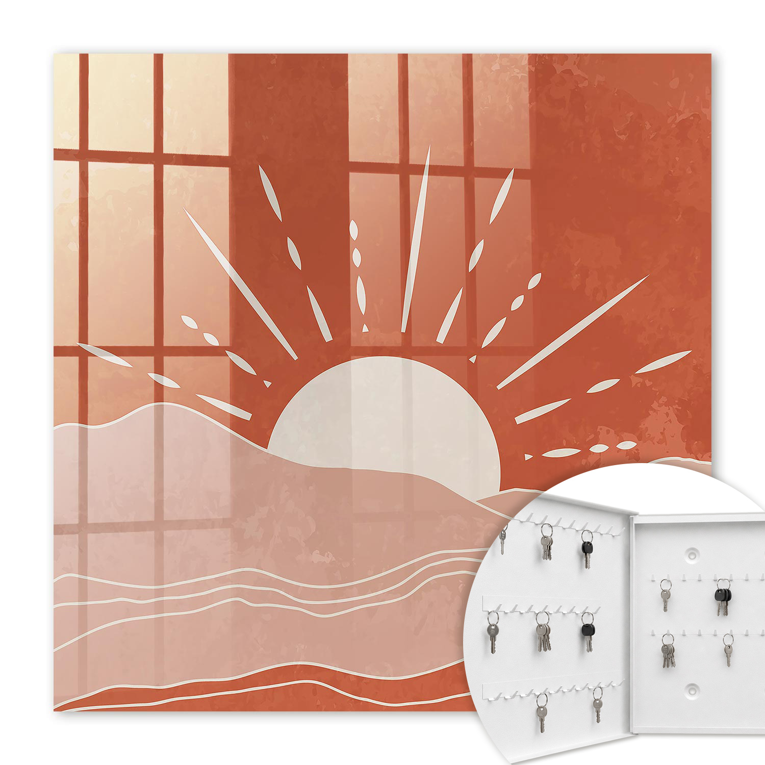 Armoire À Clés - (30 Cm X 30 Cm) - Boîte À Clés Murale - Coffret De Rangement Pour Clés - Couleur Blanche - Ouverture Vers La Gauche - Pour Maison Et Bureau - Aube Orange