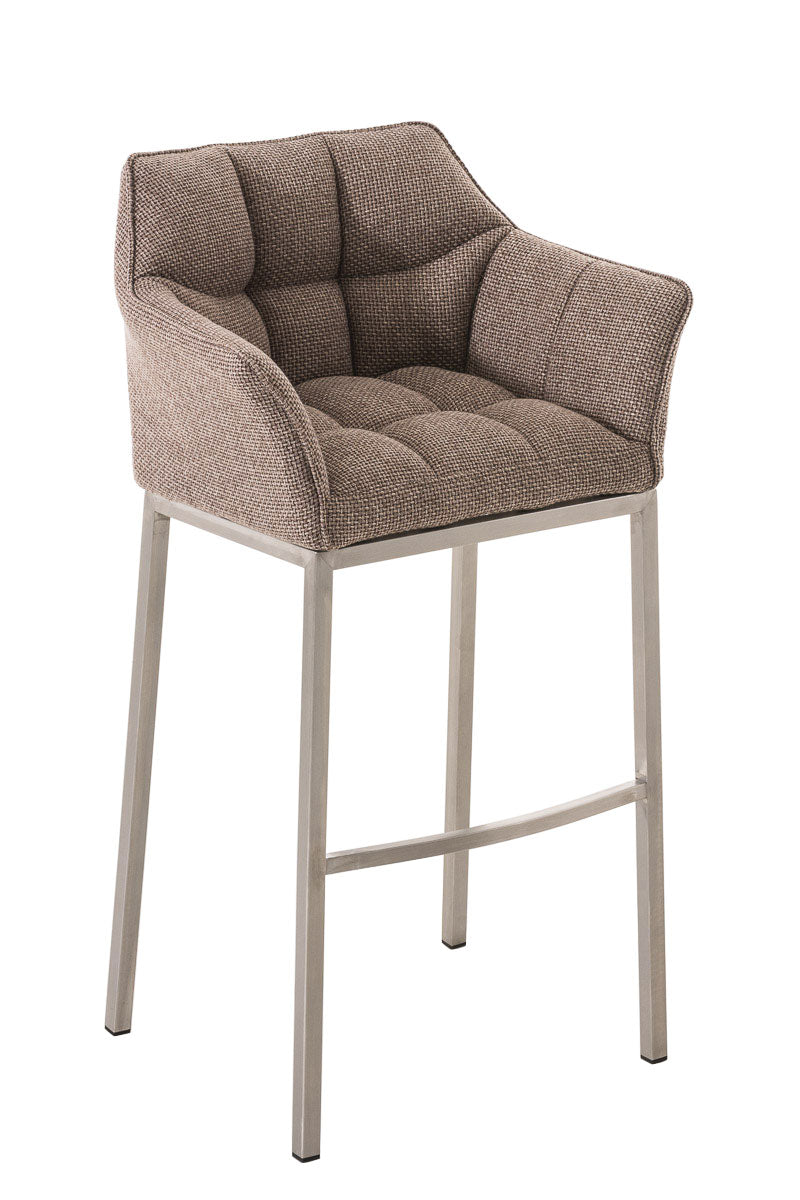 Tabouret De Bar Chaise Haute De Comptoir Couture Carrées Assise En Tissu Marron Clair 10_0004725