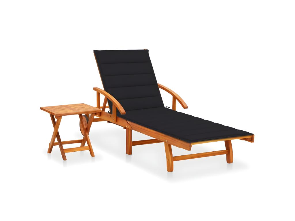 Transat Chaise Longue Bain De Soleil Lit De Jardin Terrasse Meuble D'extérieur Avec Table Et Coussin Bois D'acacia 02_00