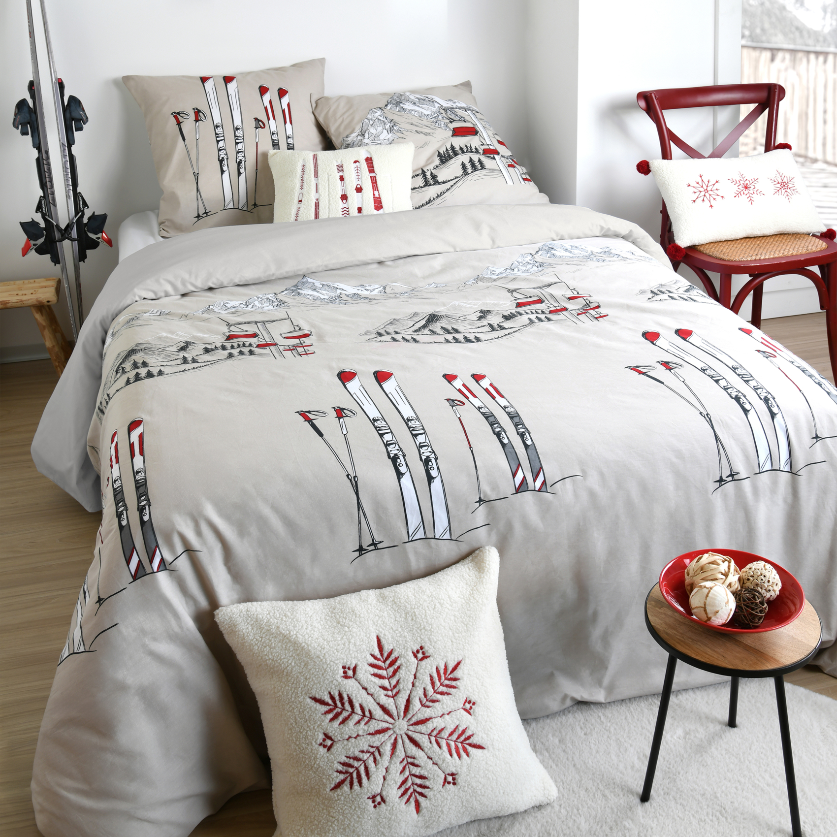 Parure De Lit Ski Montagne Naturel 260x240 Cm