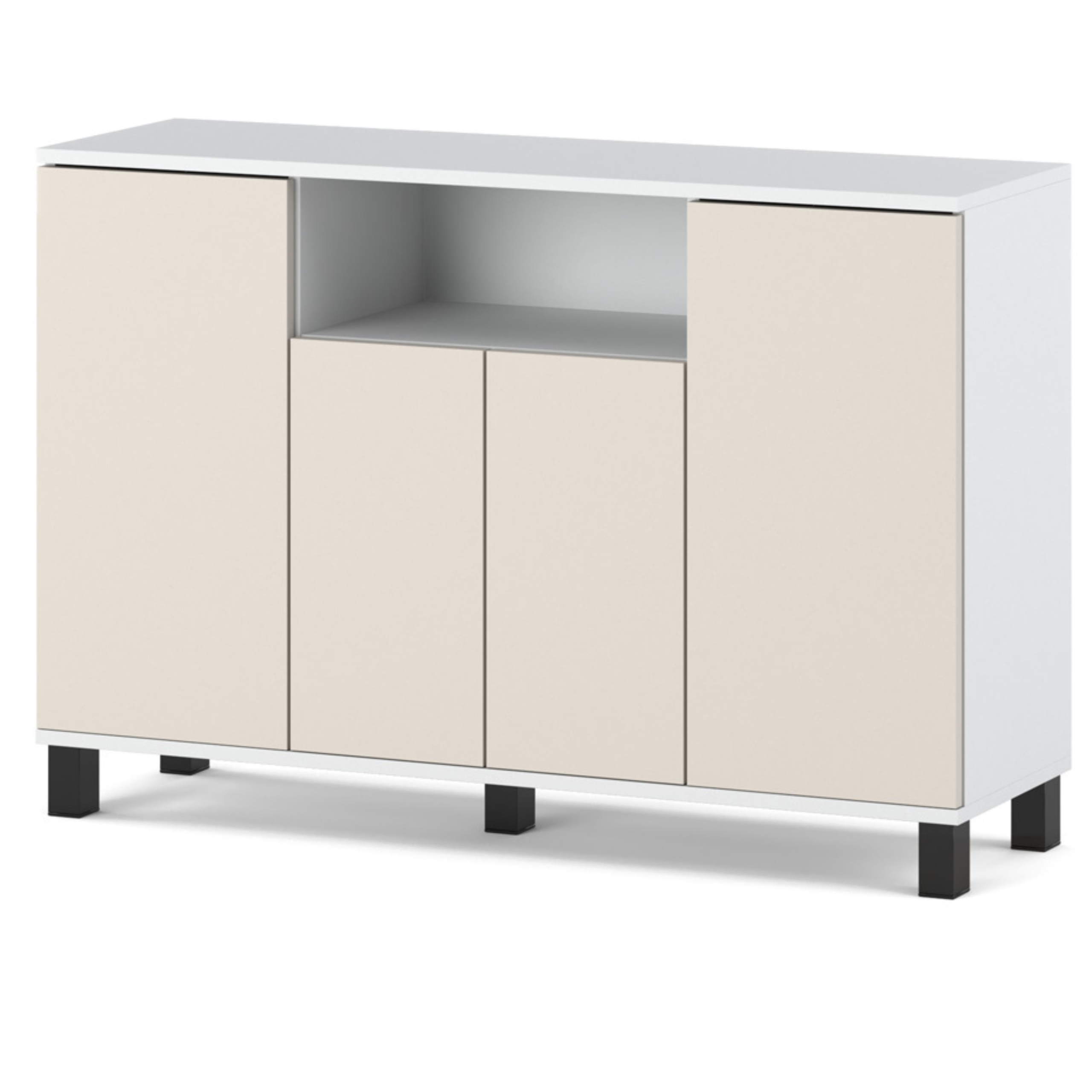 Commode Blanc+ Cachemire 120 Cm 4 Portes - Meuble Tv Moderne Pour Salon Et Chambre - Buffet De Rangement Design