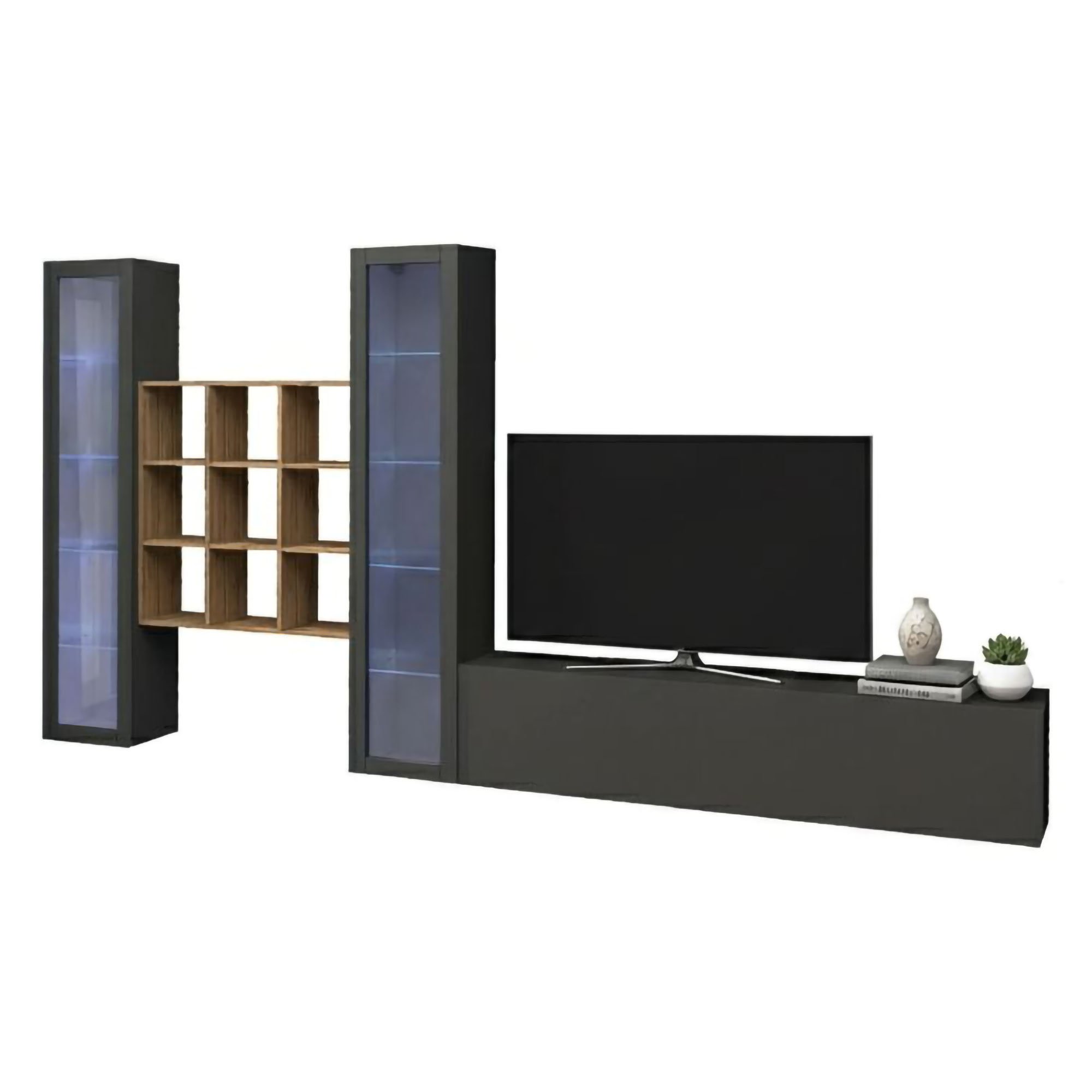 Élément Mural Dchiorr, 350x30h180 Cm, Anthracite Et Érable