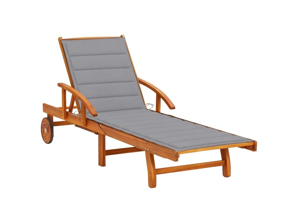 Transat Chaise Longue Bain De Soleil Lit De Jardin Terrasse Meuble D'extérieur Avec Coussin Bois D'acacia Solide 02_0012