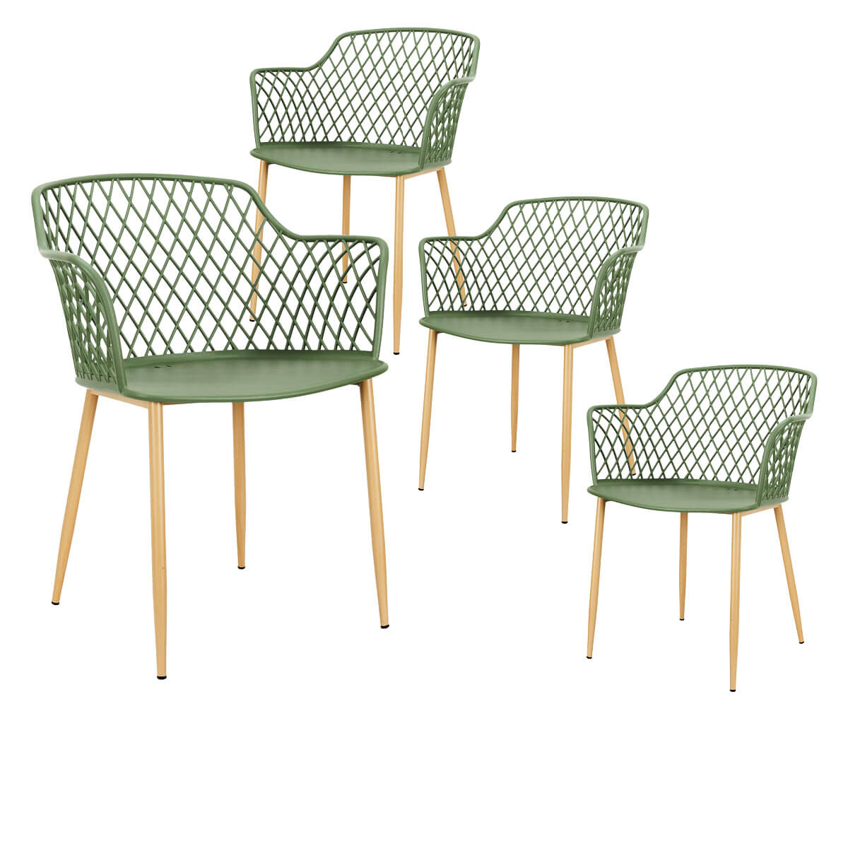Tressie - Lot De 4 Fauteuils Verts Pieds Effet Bois Verni