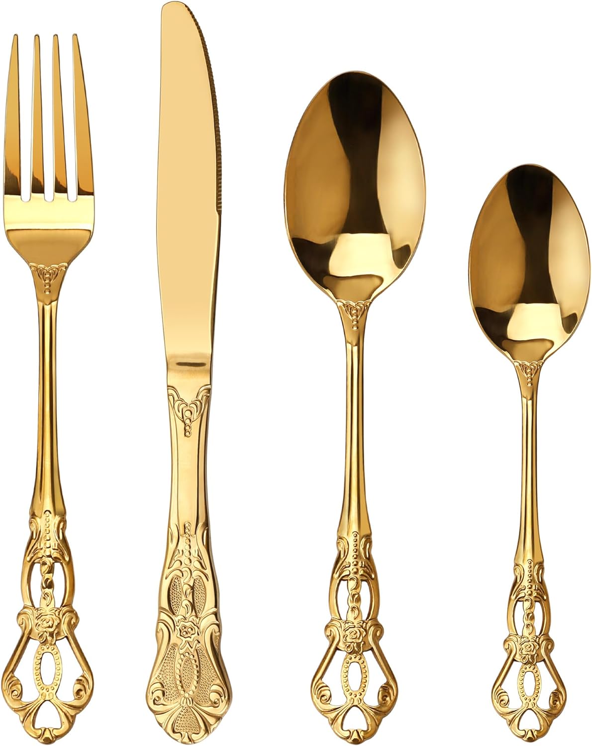 Set Couverts De Table Doré 6 Personnes Rétro Royal Inox 24 Pièces Finition Poli Résistant
