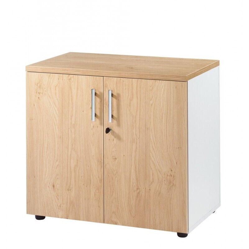 Armoire Bureau Basse 2 Portes Beaux Meubles Pas Chers Ineo 80 X 72,5 X 47,3 Cm Blanc Chêne Clair Mélaminé E0.5