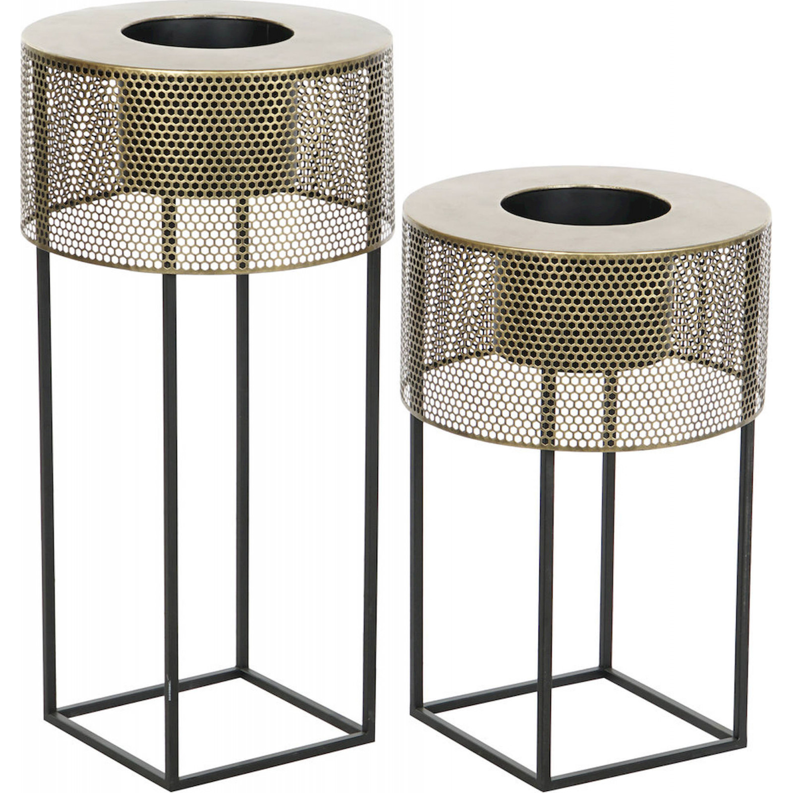 Cache-pot Élégant En Métal Doré Pour Plantes D'Intérieur - Noir Et Doré Élégant