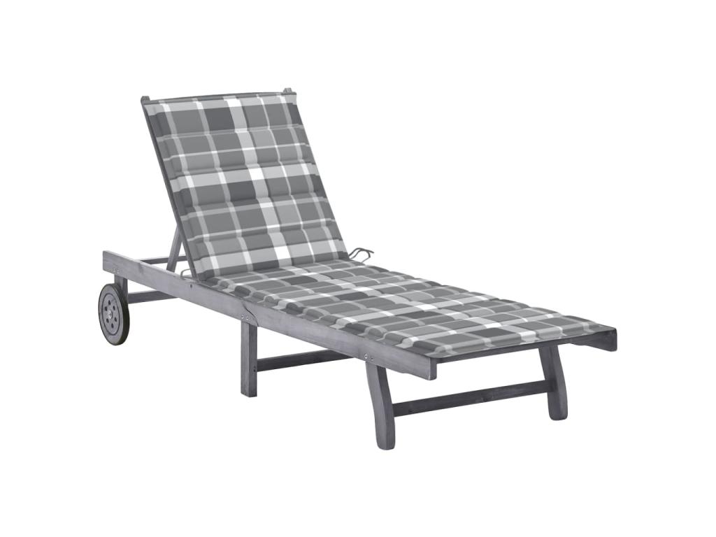 Transat Chaise Longue Bain De Soleil Lit De Jardin Terrasse Meuble D'extérieur Avec Coussin Gris Bois D'acacia Solide 02