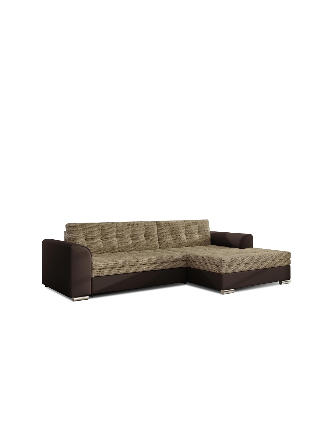 Canapé D'Angle Convertible Conforto 4 Places Beige Et Chocolat - Angle Droit