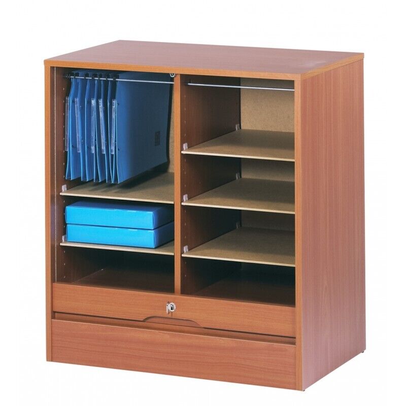 Classeur À Rideau Beaux Meubles Pas Chers 70 X 76 X 44 Cm 8 Niches 2 Kits Dossiers Suspendus Merisier Mélaminé Mdf