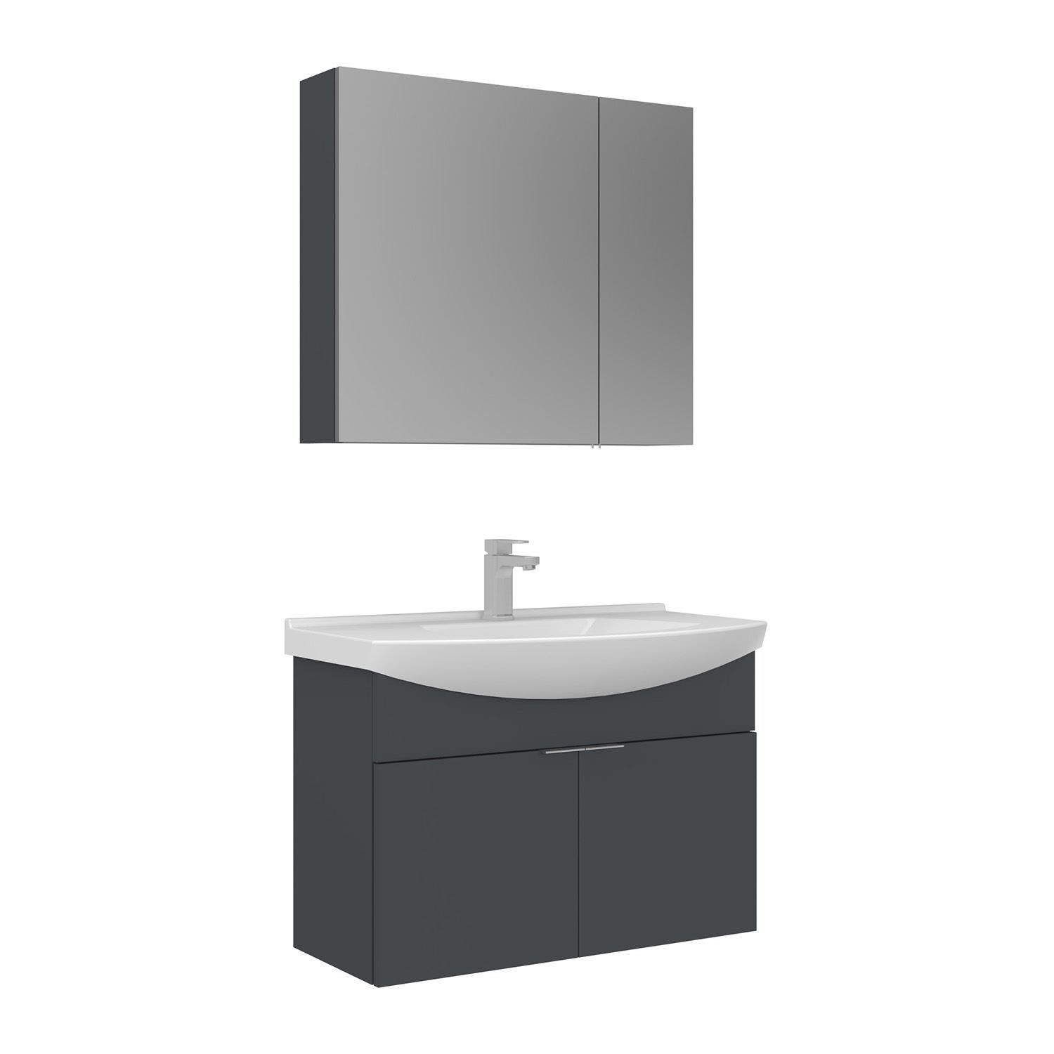 Meuble Avec Simple Vasque Et Miroir "purus 80" - 80 X 50 X 58 Cm - Matte Anthracite