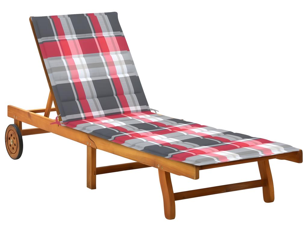 Transat Chaise Longue Bain De Soleil Lit De Jardin Terrasse Meuble D'extérieur Avec Coussin Bois D'acacia Solide 02_0012