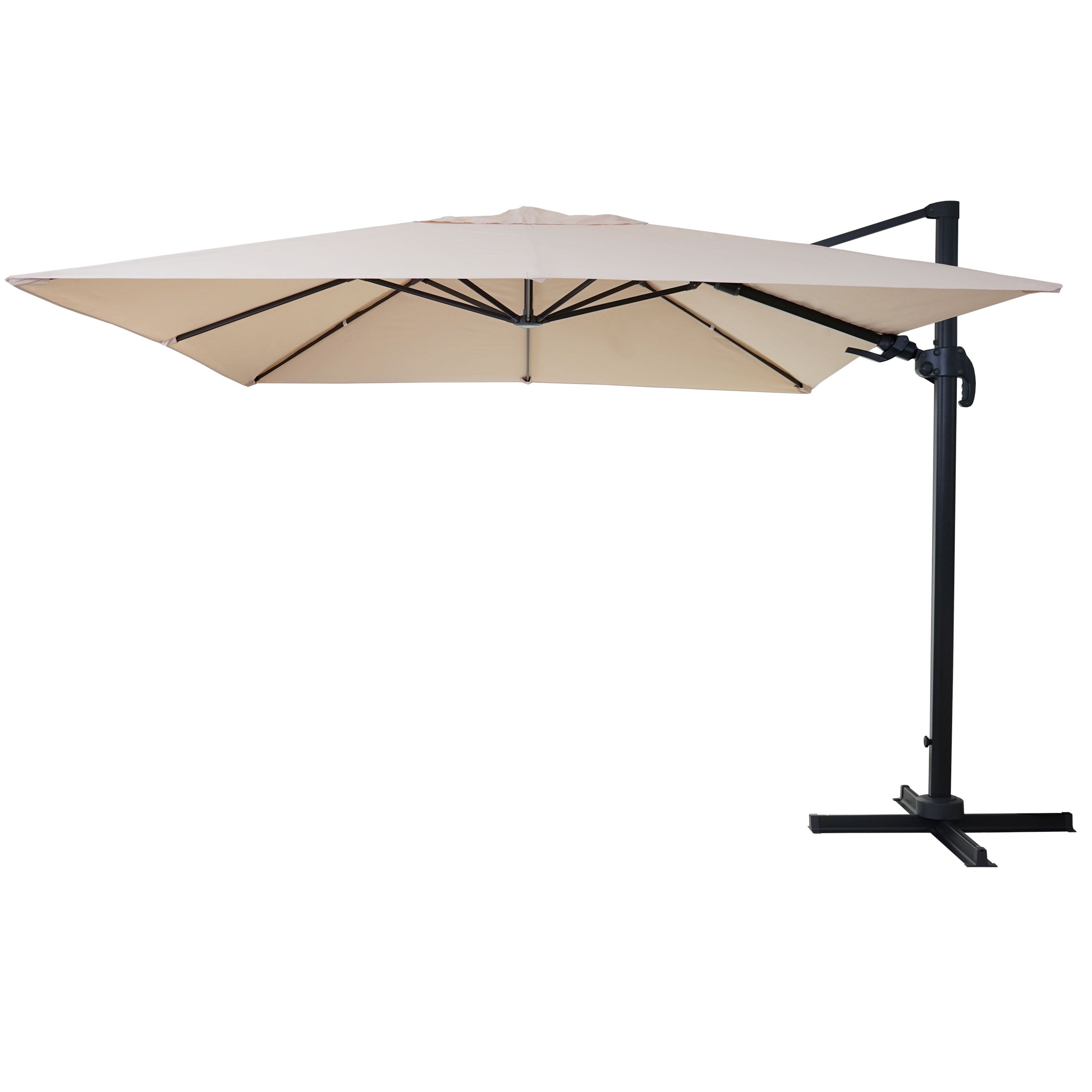Parasol Déporté Orientable 3 X 4 M Ø Env. 5 M Polyester Et Aluminium 26 Kg Crème Sans Pied 040007952