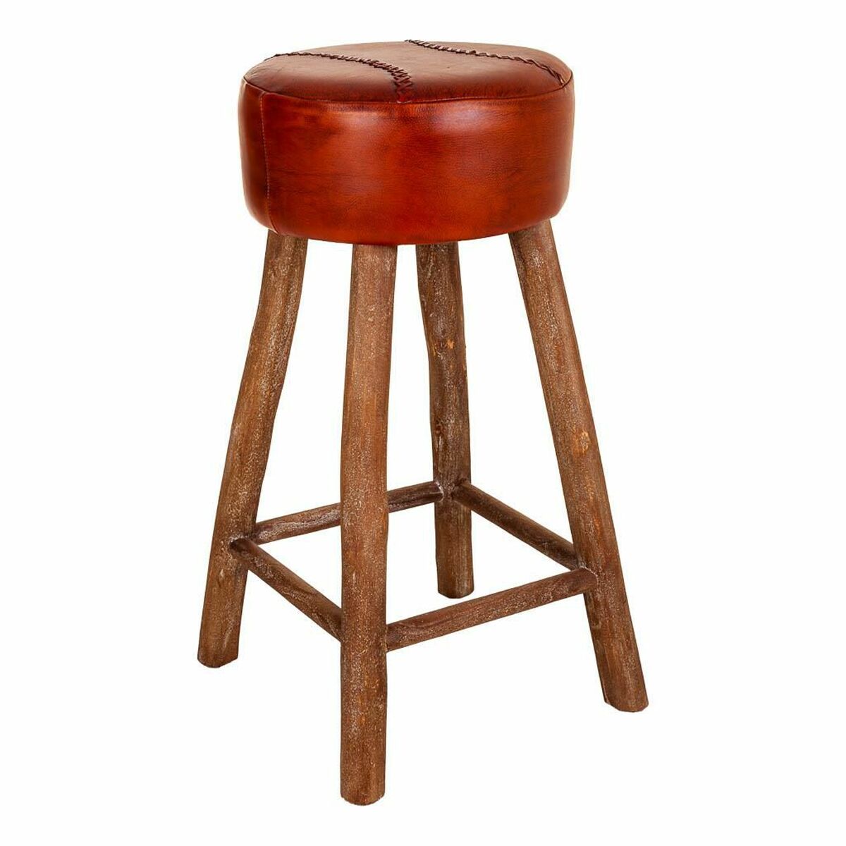 Tabouret Alexandra House Living Marron Cuir Bois De Manguier 78 X 41 X 41 Cm