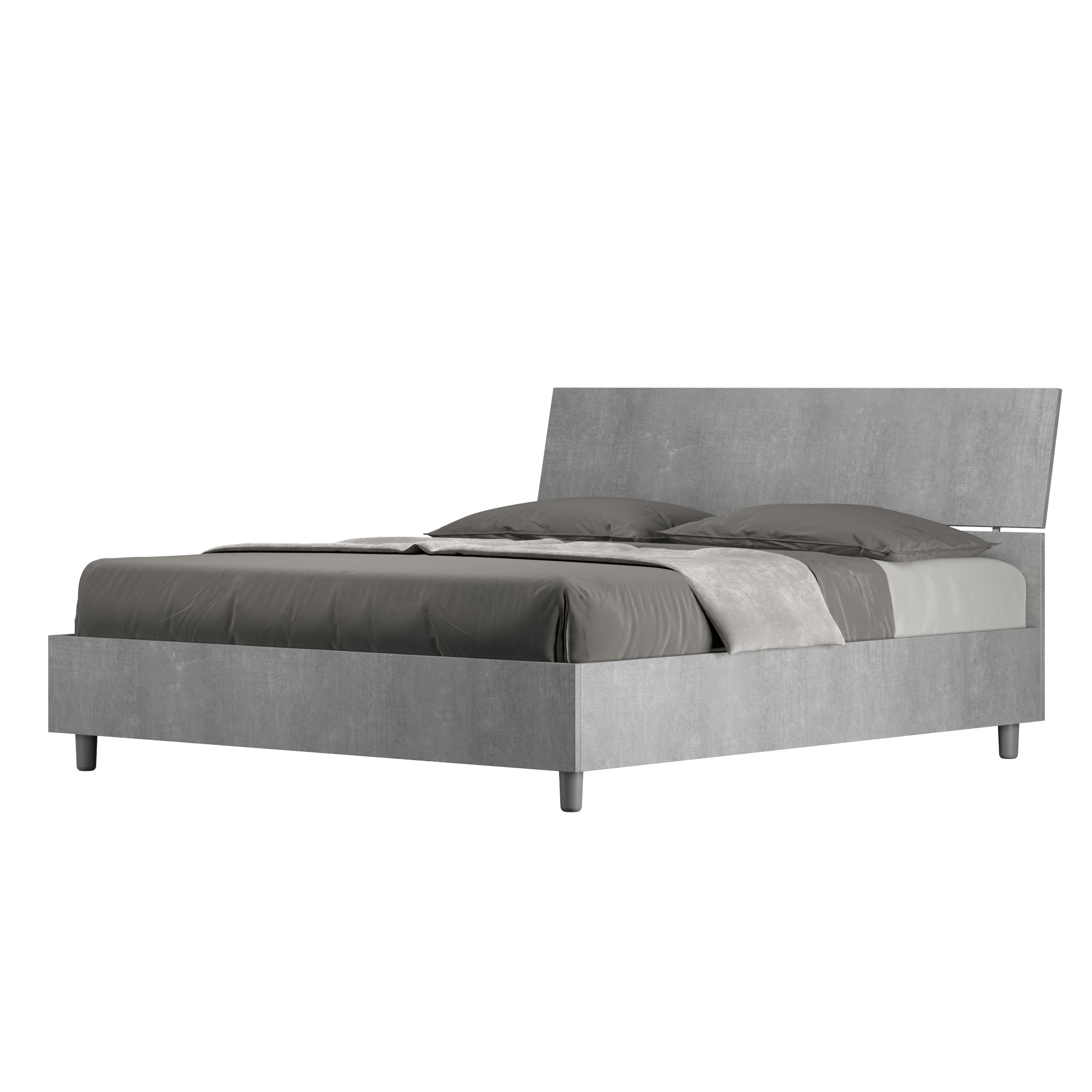 Lit Avec Sommier 160x190 Tête De Lit Inclinée Gris Béton Demas
