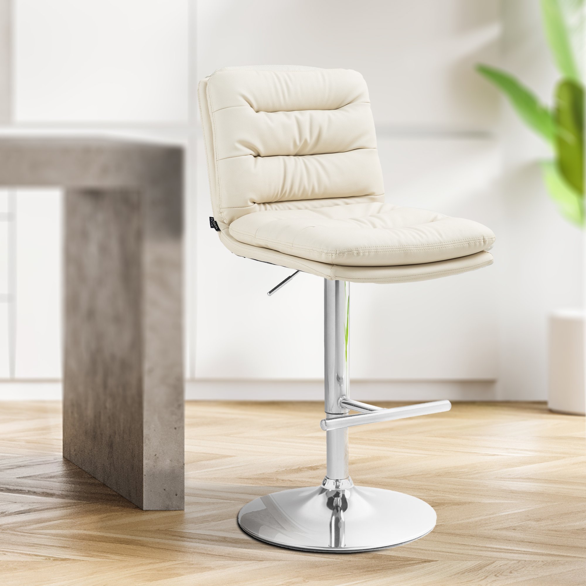 Tabouret De Bar Damar Simili Cuir Chromé Crème
