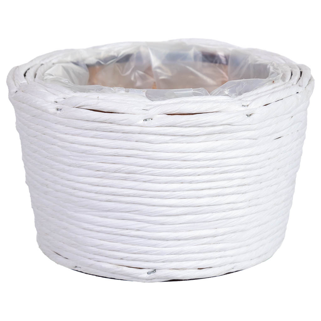Panier Rond En Osier Blanc 18x18x11h Cm