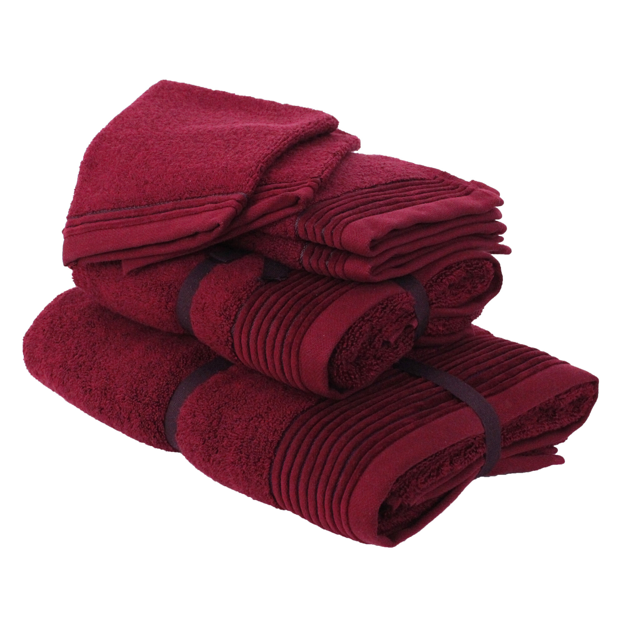 Parure De Bain 6 Pièces Juliet Rouge Bordeaux 520g/m2