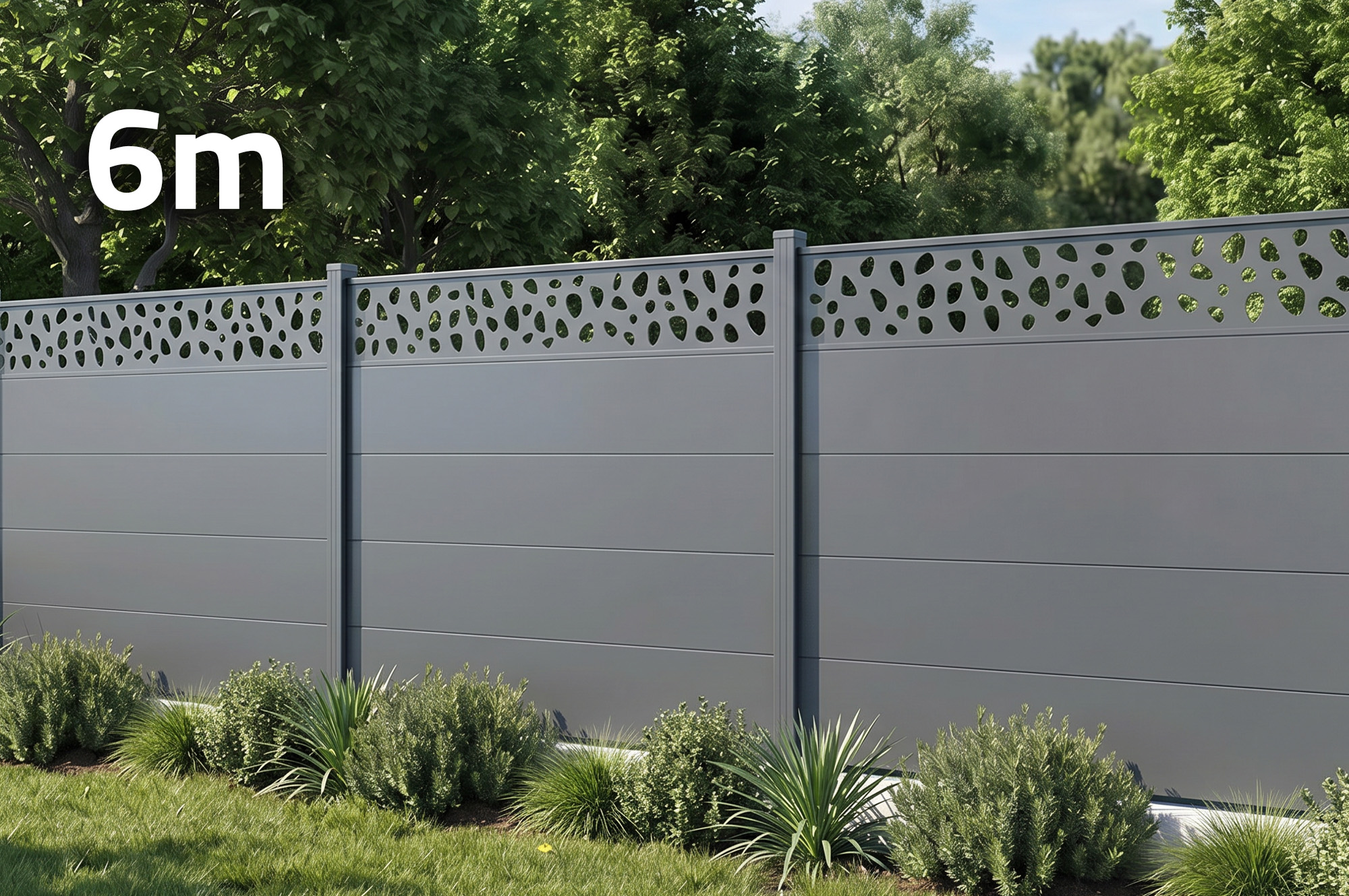 Clôture Aluminium Lames Larges 6m H.150 Gris Anthracite - Alpis Sunny Motifs Galets