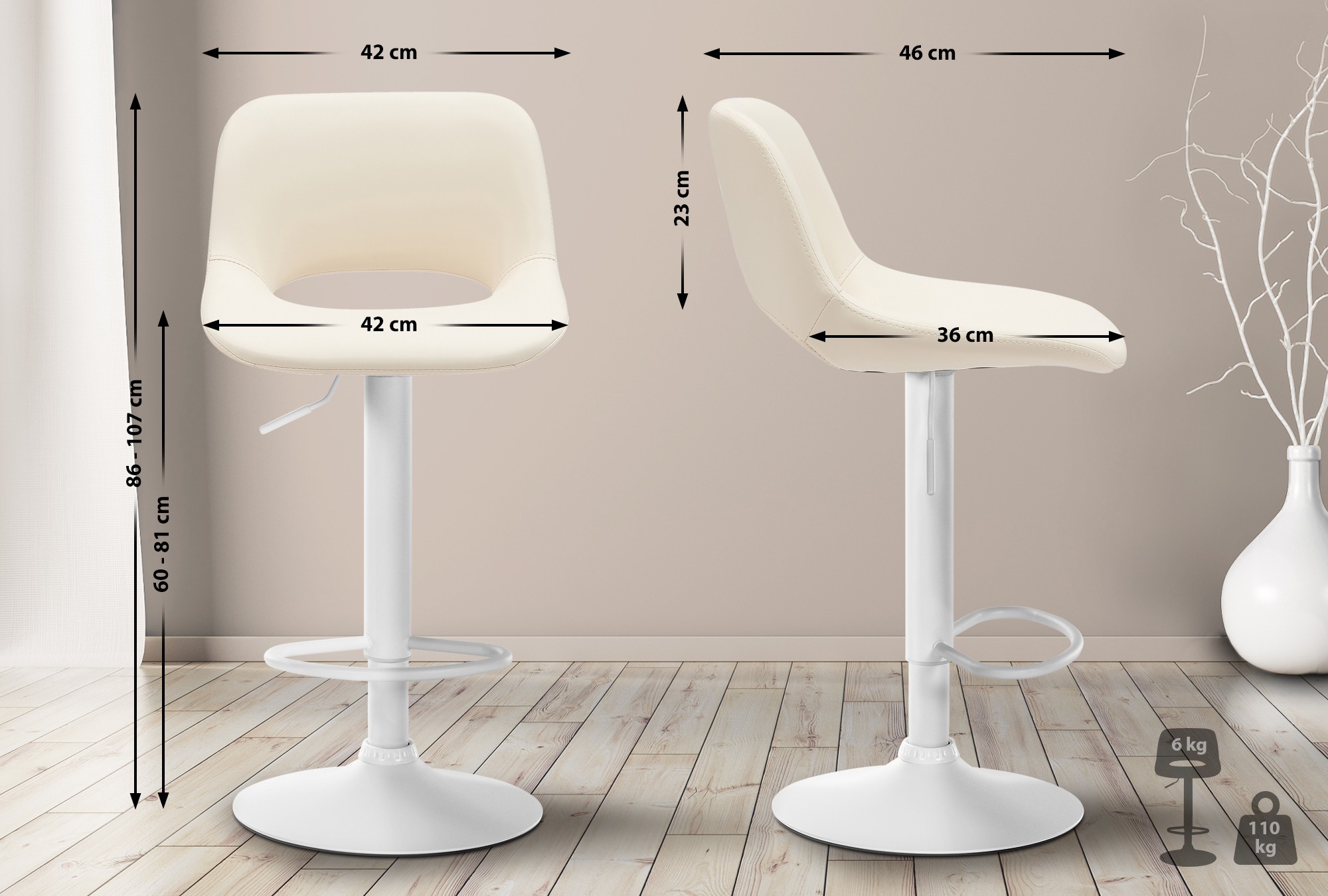 Lot De 2 Tabourets De Bar Camden Simili Cuir Blanc Crème