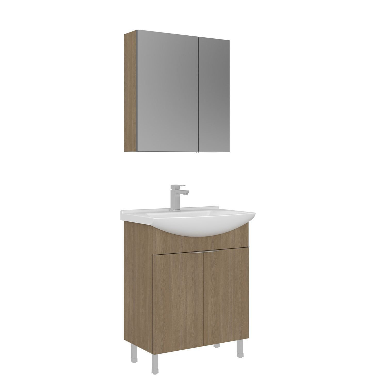 Meuble Avec Simple Vasque Et Miroir "purus 65" - 65 X 50 X 83 Cm - Oak