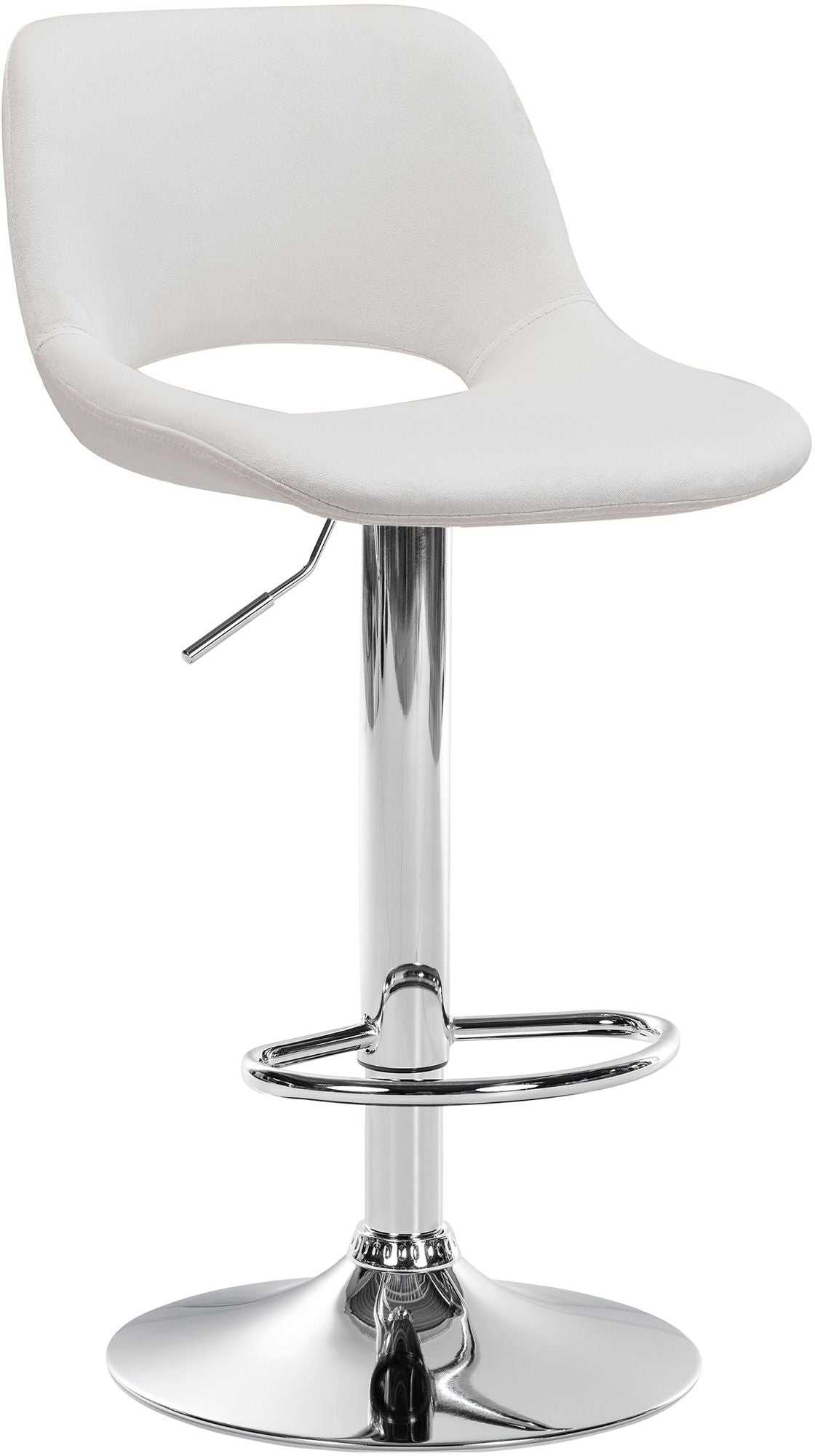 Tabouret De Bar Chaise Haute X1 Avec Repose-pieds En Velours Crème Piètement Métallique Chromé 10_0004590
