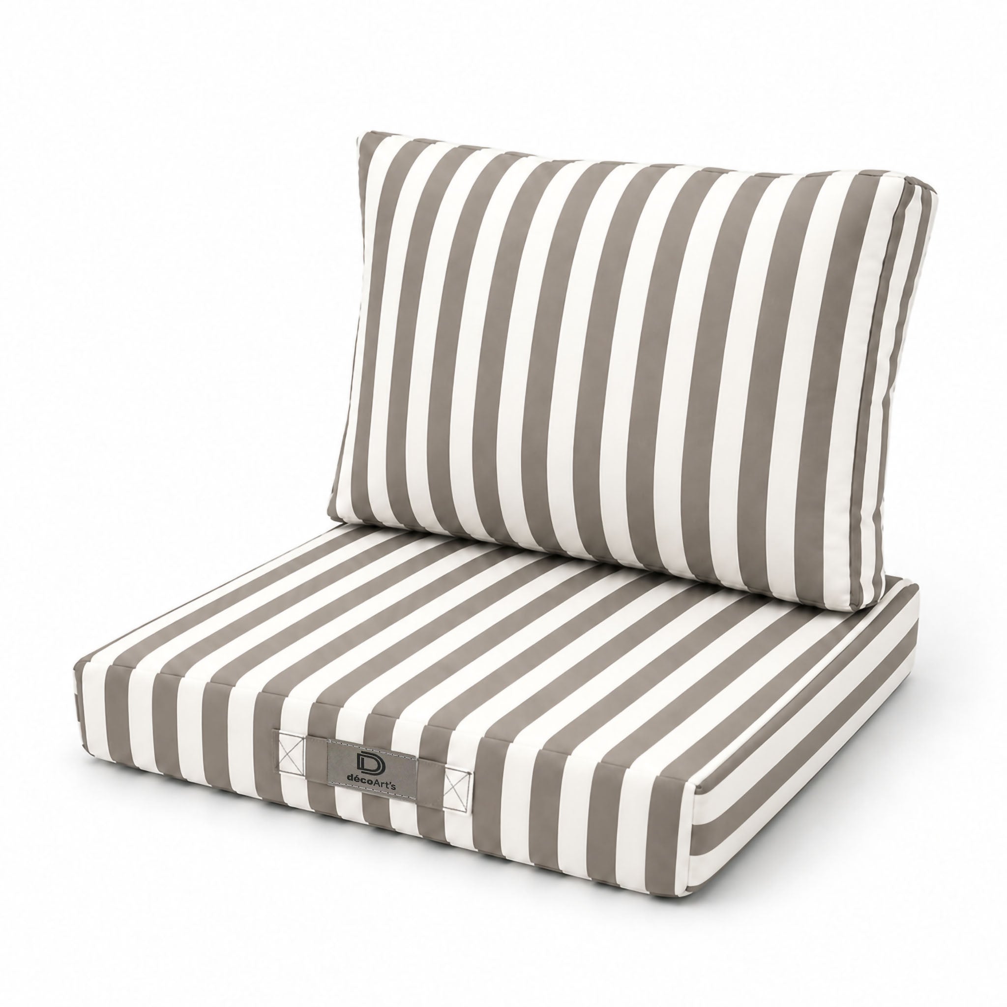 Ensemble Coussins Salon Jardin 50x50 Rayure Beige - Premium 270g (assise + Dossier)