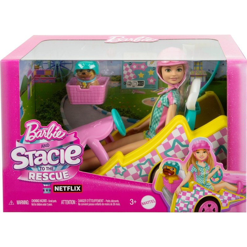 Coffret Barbie Poupée Stacie Avec Voiture De Kart, Chien Et Accessoires