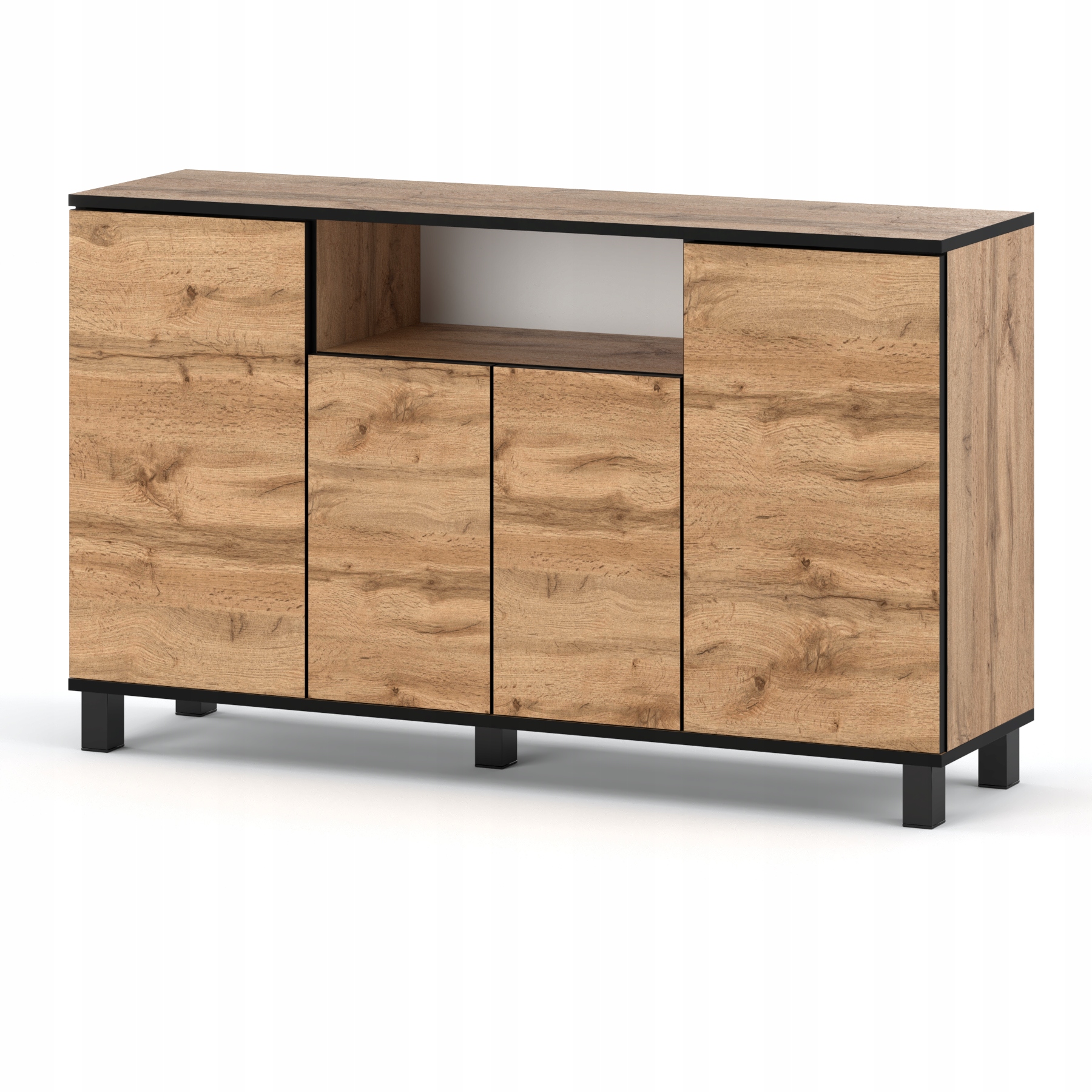 Grande Commode Style Scandinave Chêne Wotan 140 Cm Avec 9 Étagères Tv Salon Bureau