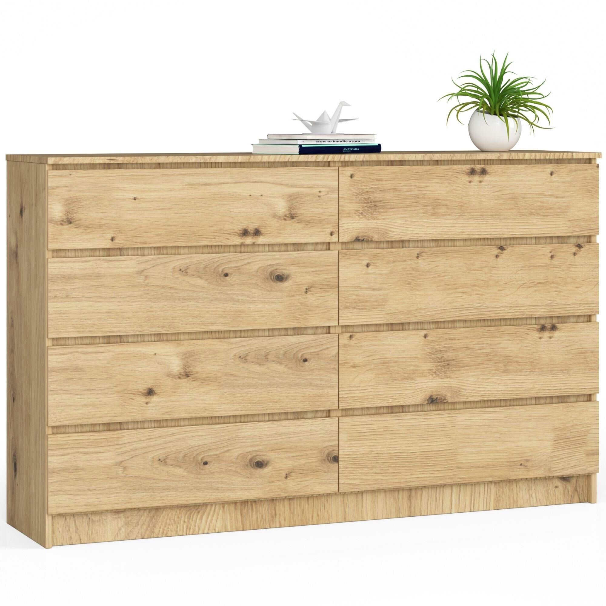 Grande Commode Pour Le Salon Akord K160 Chêne Artisan 160 Cm 8 Tiroirs Façade Chêne Artisan 160x40x99 Cm