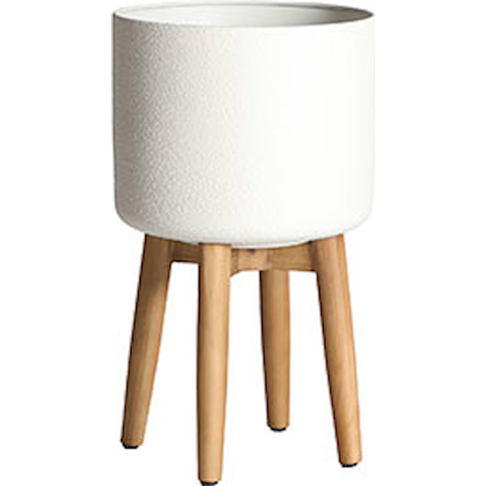 Lot De 4 Cache-pots Kitsch En Fer Blanc Et Bois Design Détachables Élégants - Blanc Cassé Et Bois Naturel Clair