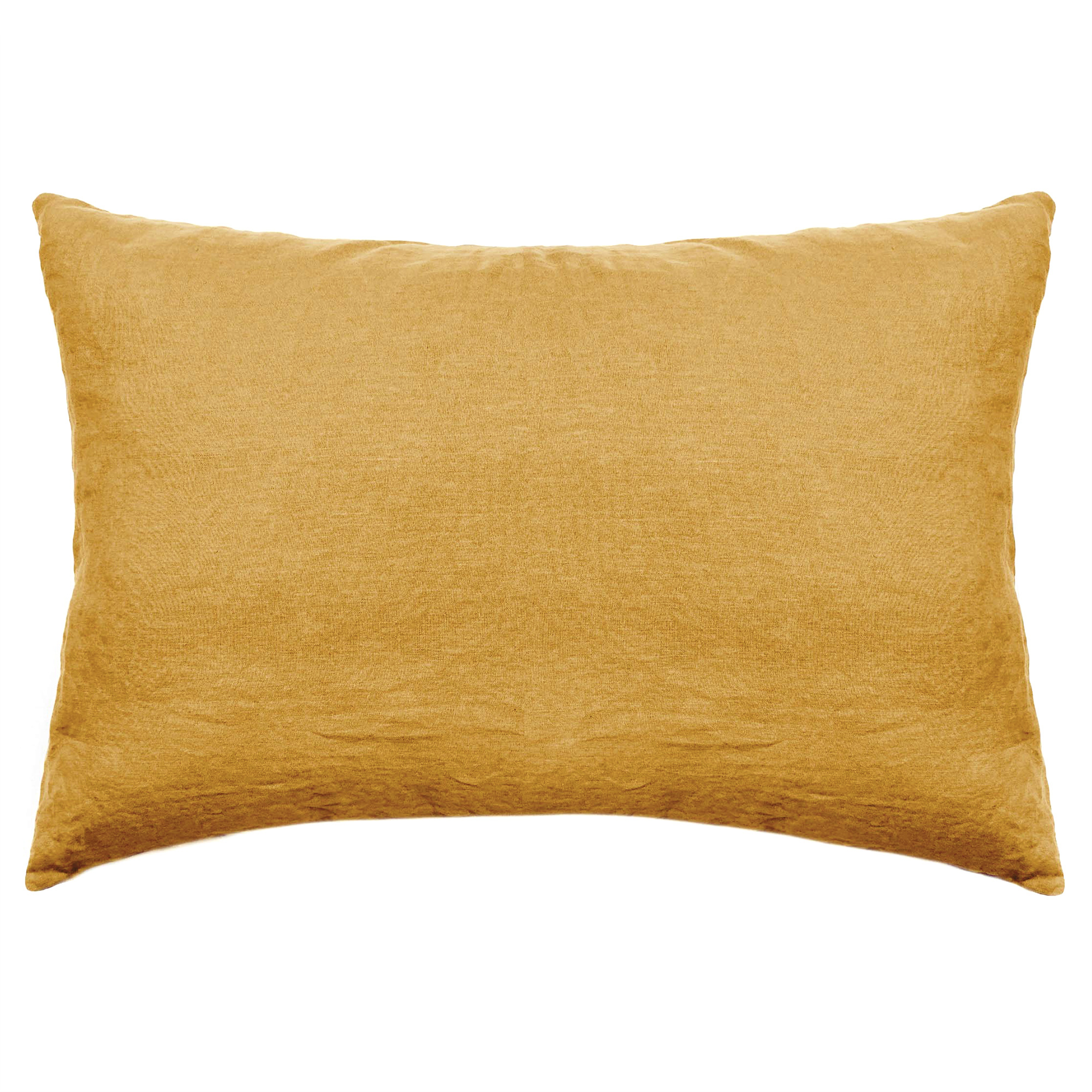 Taie D'oreiller Palace Pur Coton Lavé 50x70 Cm Uni Jaune Curry
