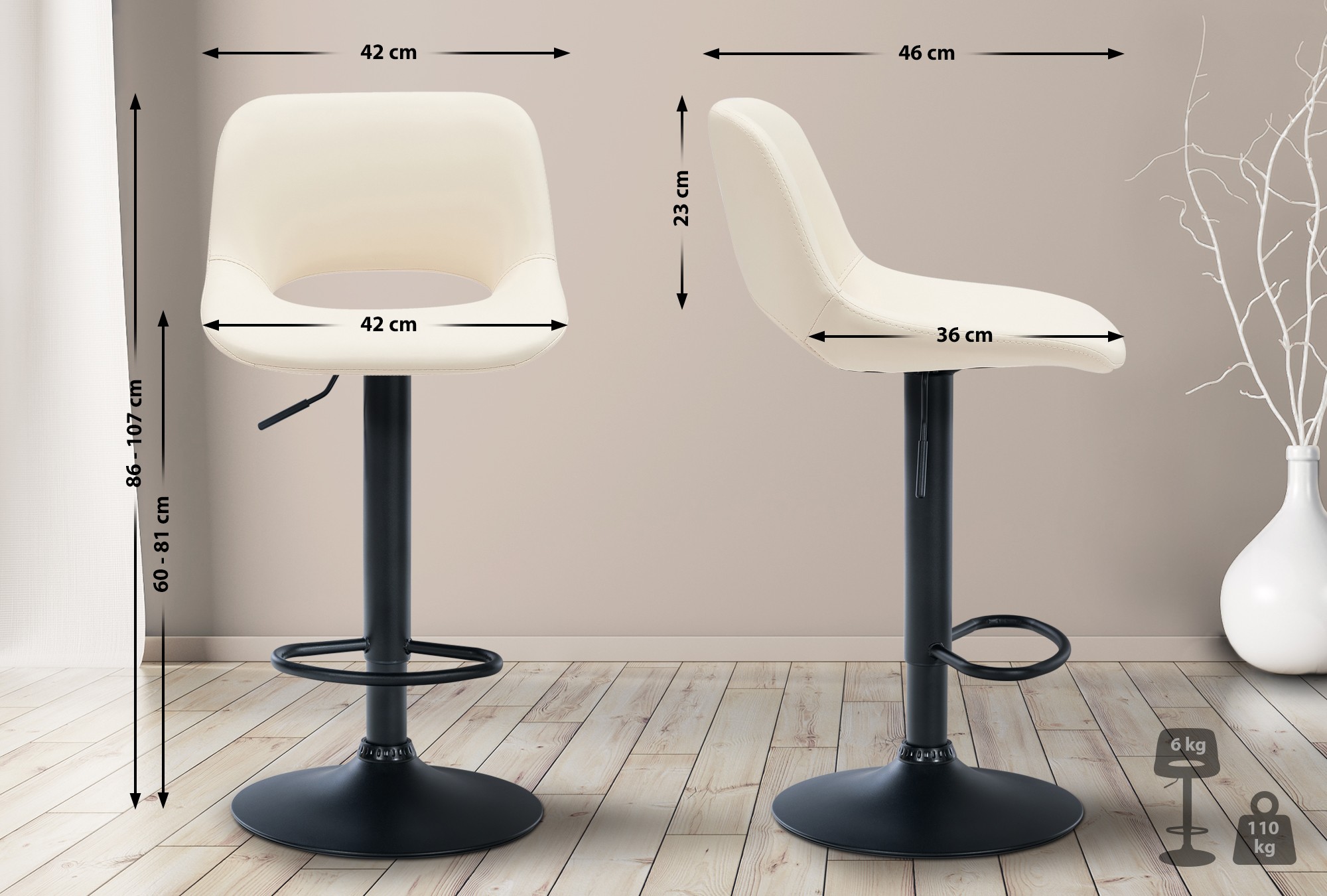 Lot De 2 Tabourets De Bar Camden Simili Cuir Noir Crème